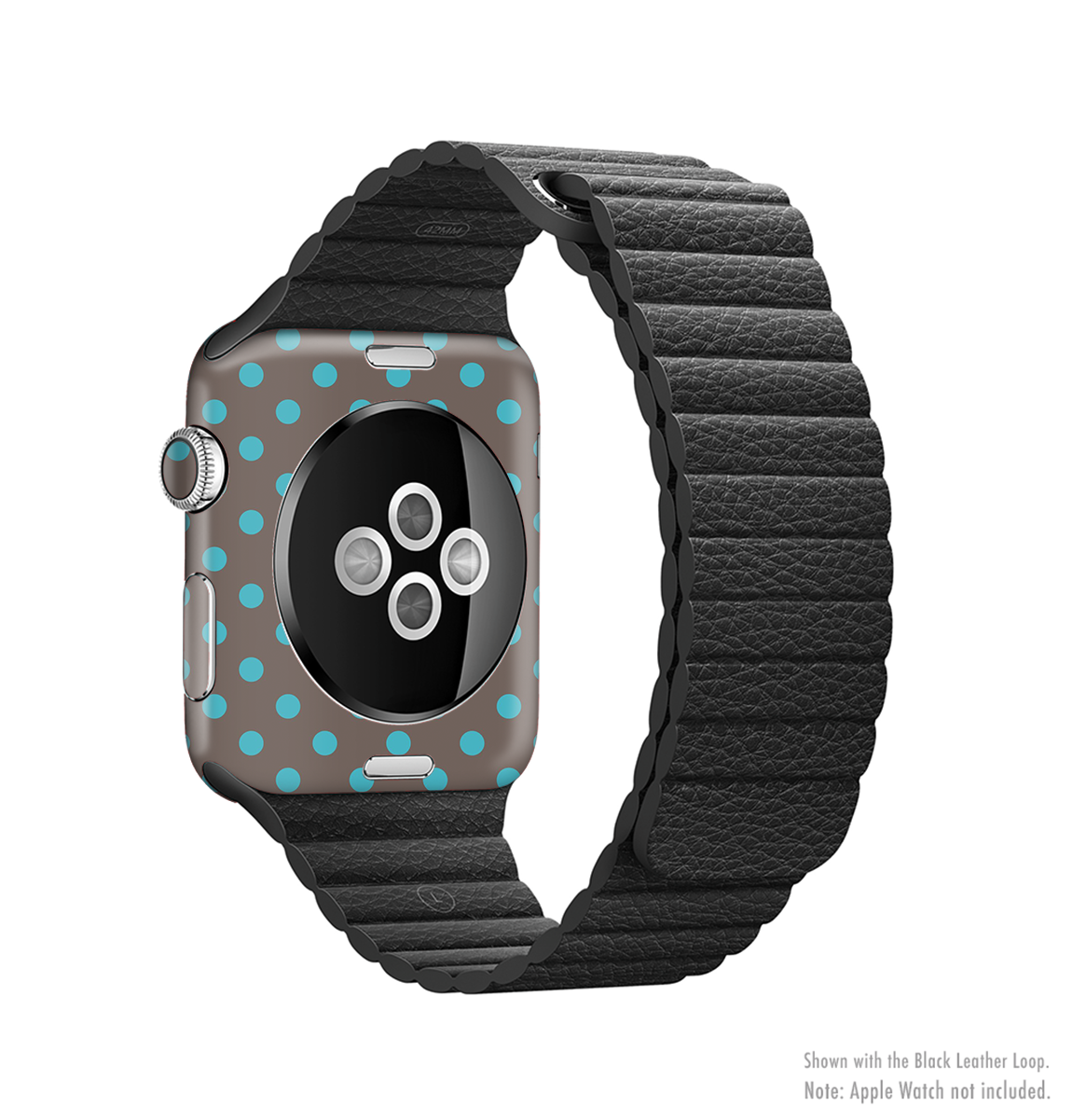 Gray and blue polka dot skin kit for Apple Watch, showcasing its stylish design and premium vinyl material.