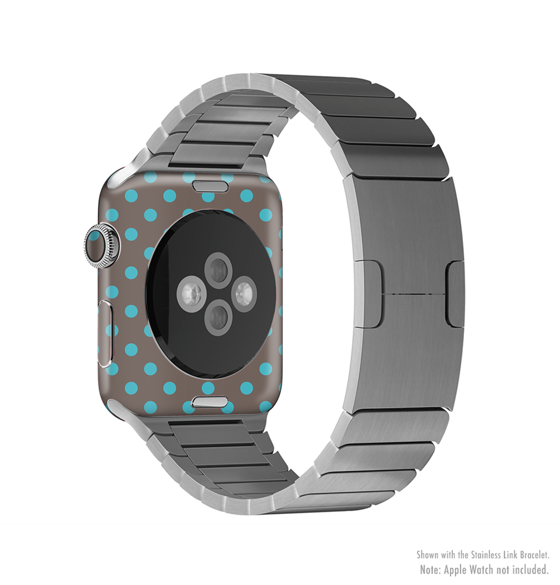 Gray and blue polka dot skin kit for Apple Watch, showcasing its stylish design and premium vinyl material.