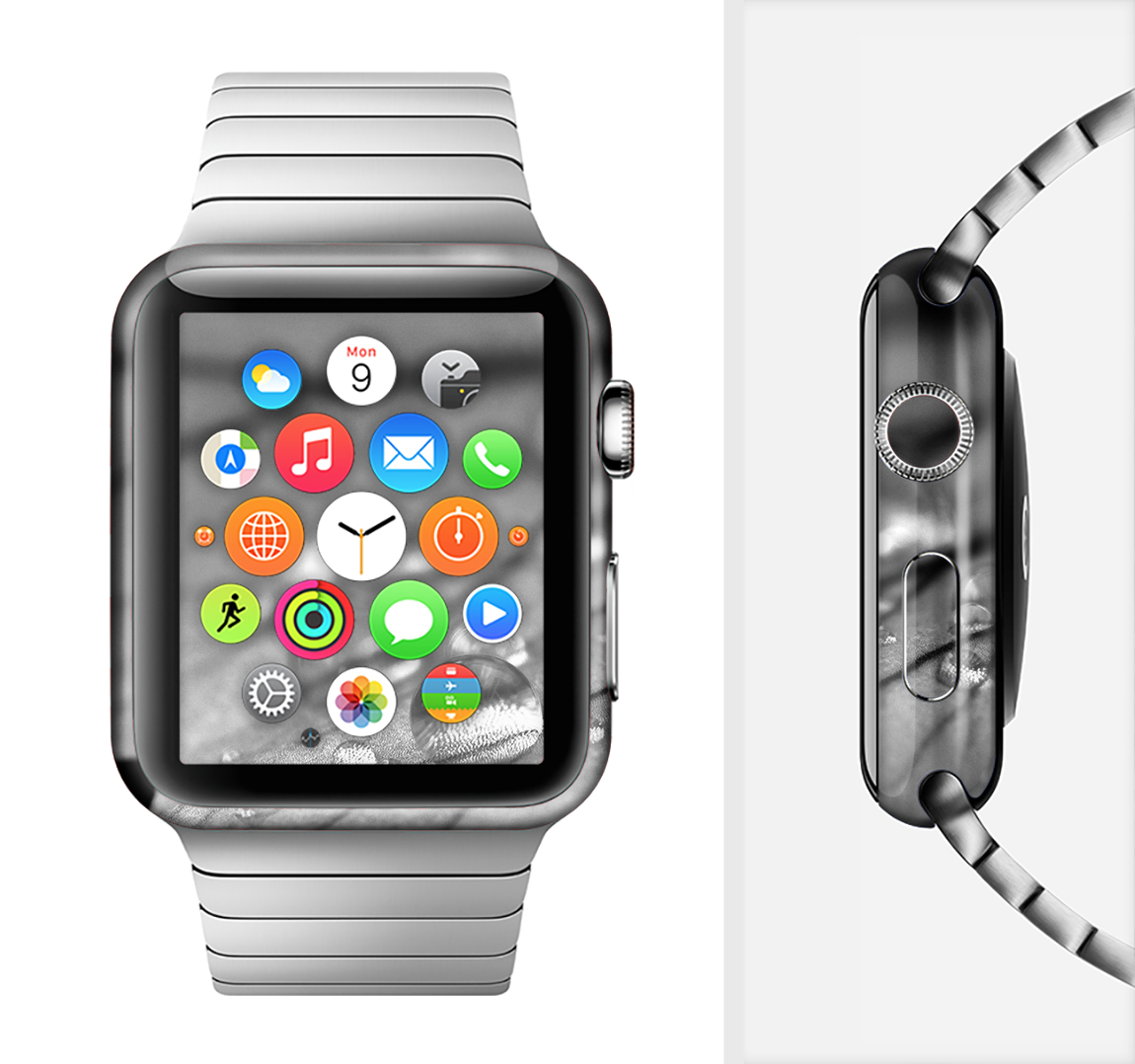 Grayscale Watered Leaf Full-Body Skin Kit for Apple Watch, showcasing a stylish design with a premium vinyl finish.