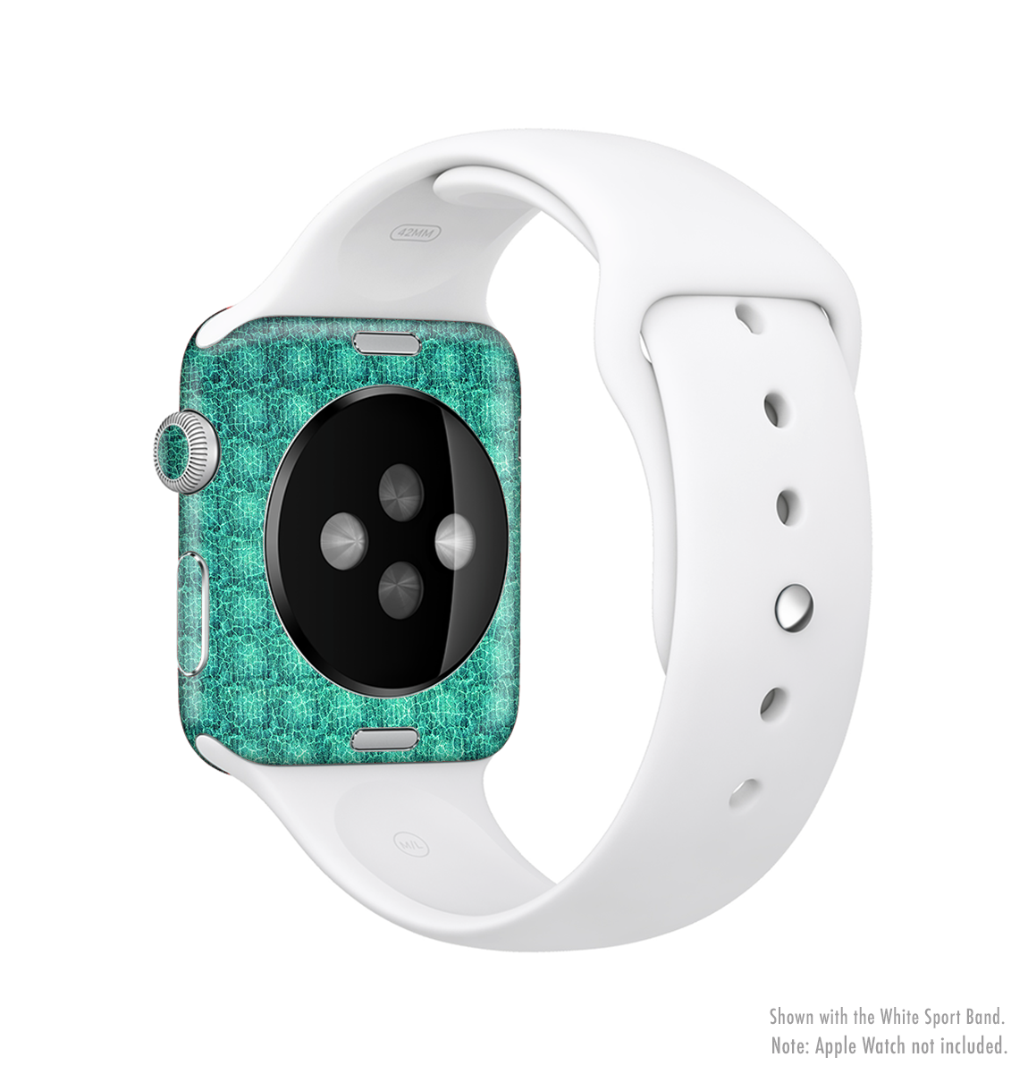 The Green Wavy Abstract Pattern Full-Body Skin Kit for Apple Watch, showcasing vibrant green waves on a sleek vinyl surface.