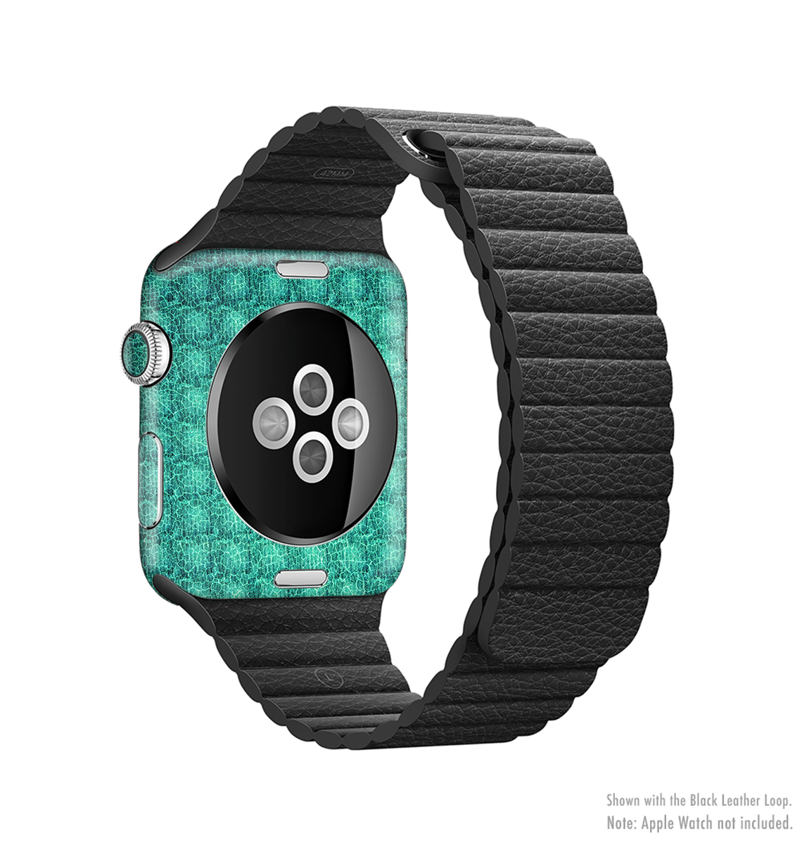 The Green Wavy Abstract Pattern Full-Body Skin Kit for Apple Watch, showcasing vibrant green waves on a sleek vinyl surface.