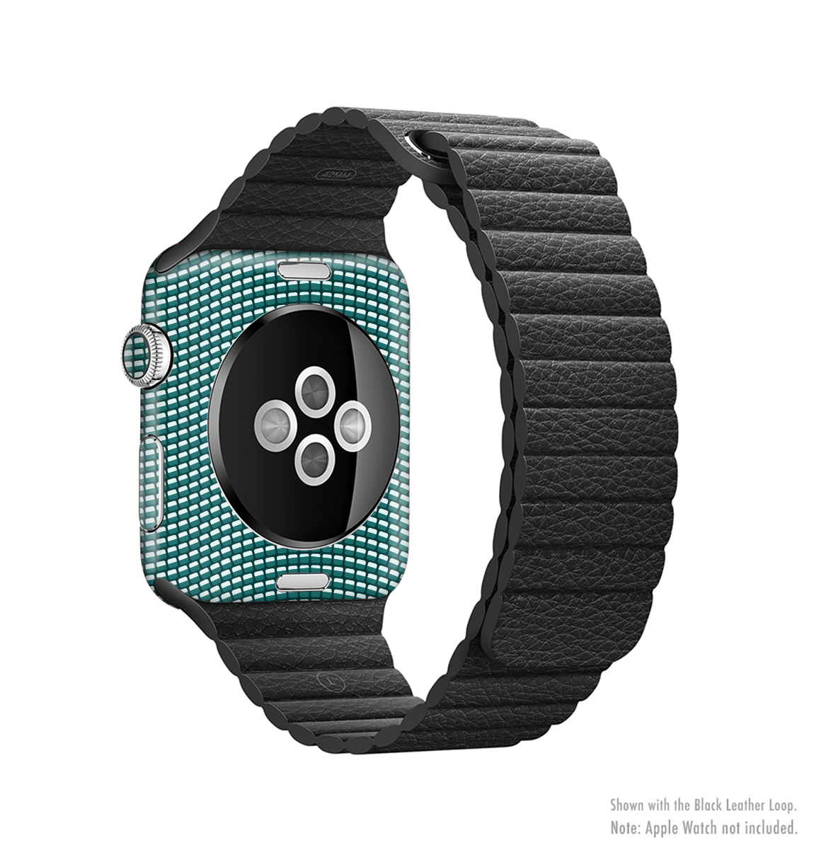 Green and white wavy squares skin kit for Apple Watch, showcasing its stylish design and full-body coverage.