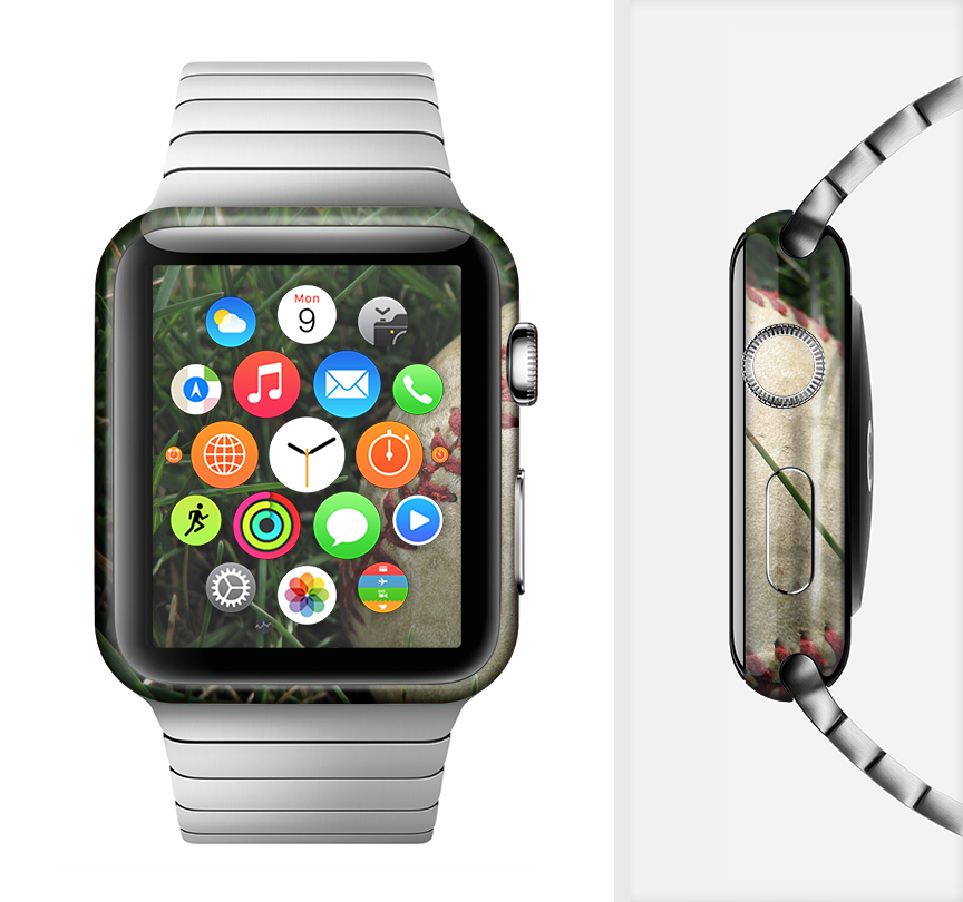 Grunge Worn Baseball Full-Body Skin Kit for Apple Watch showcasing a stylish design with a wrap-around fit.