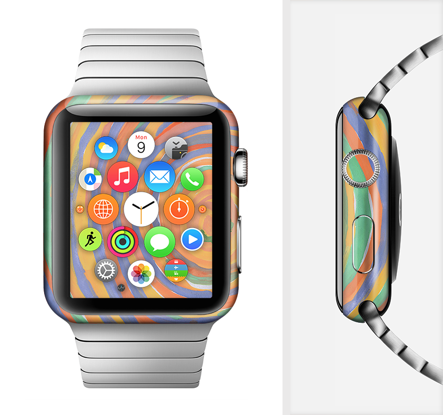 Hand-Painted Circle Strokes Full-Body Skin Kit for Apple Watch, showcasing vibrant colors and unique design.