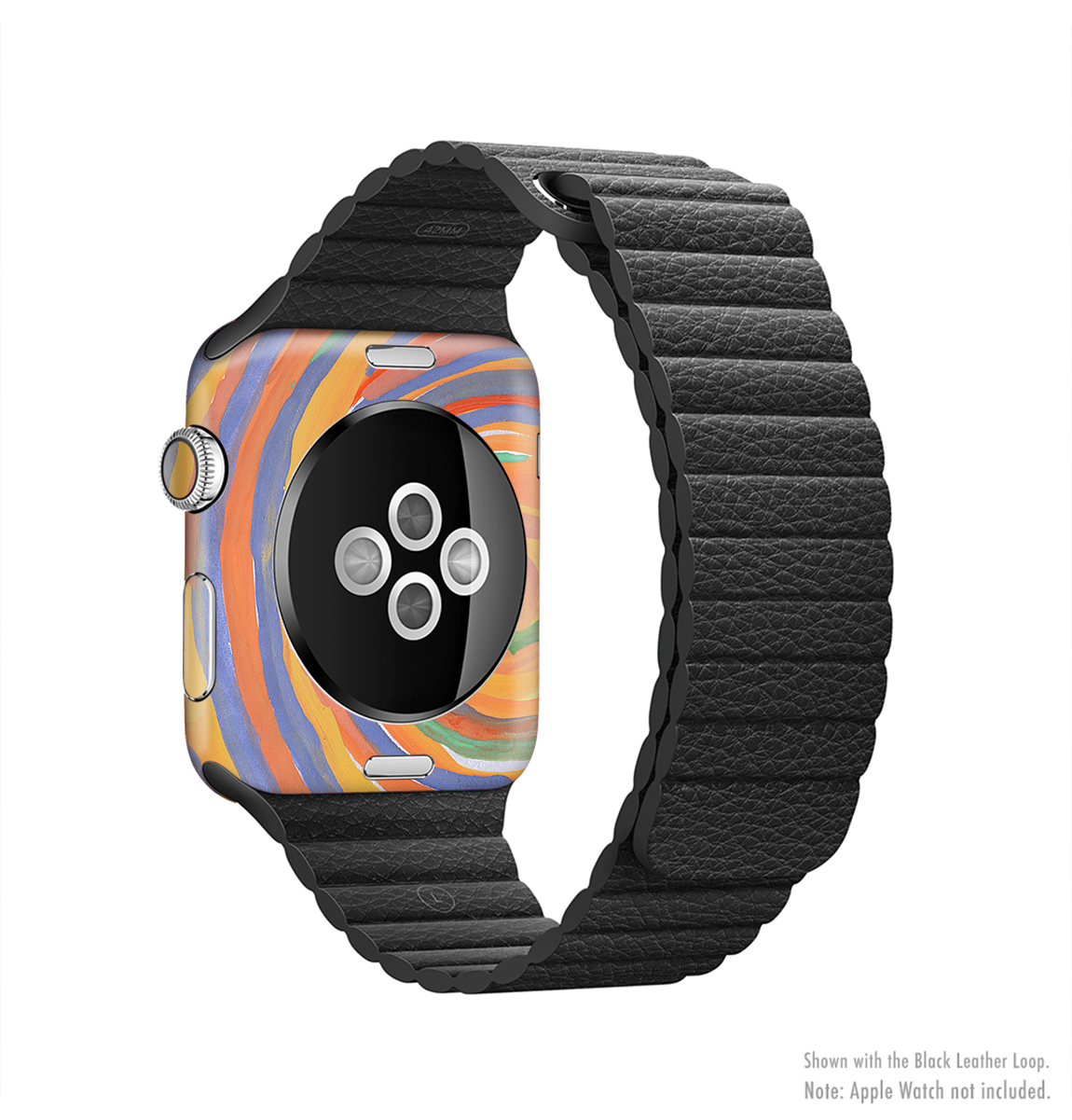 Hand-Painted Circle Strokes Full-Body Skin Kit for Apple Watch, showcasing vibrant colors and unique design.