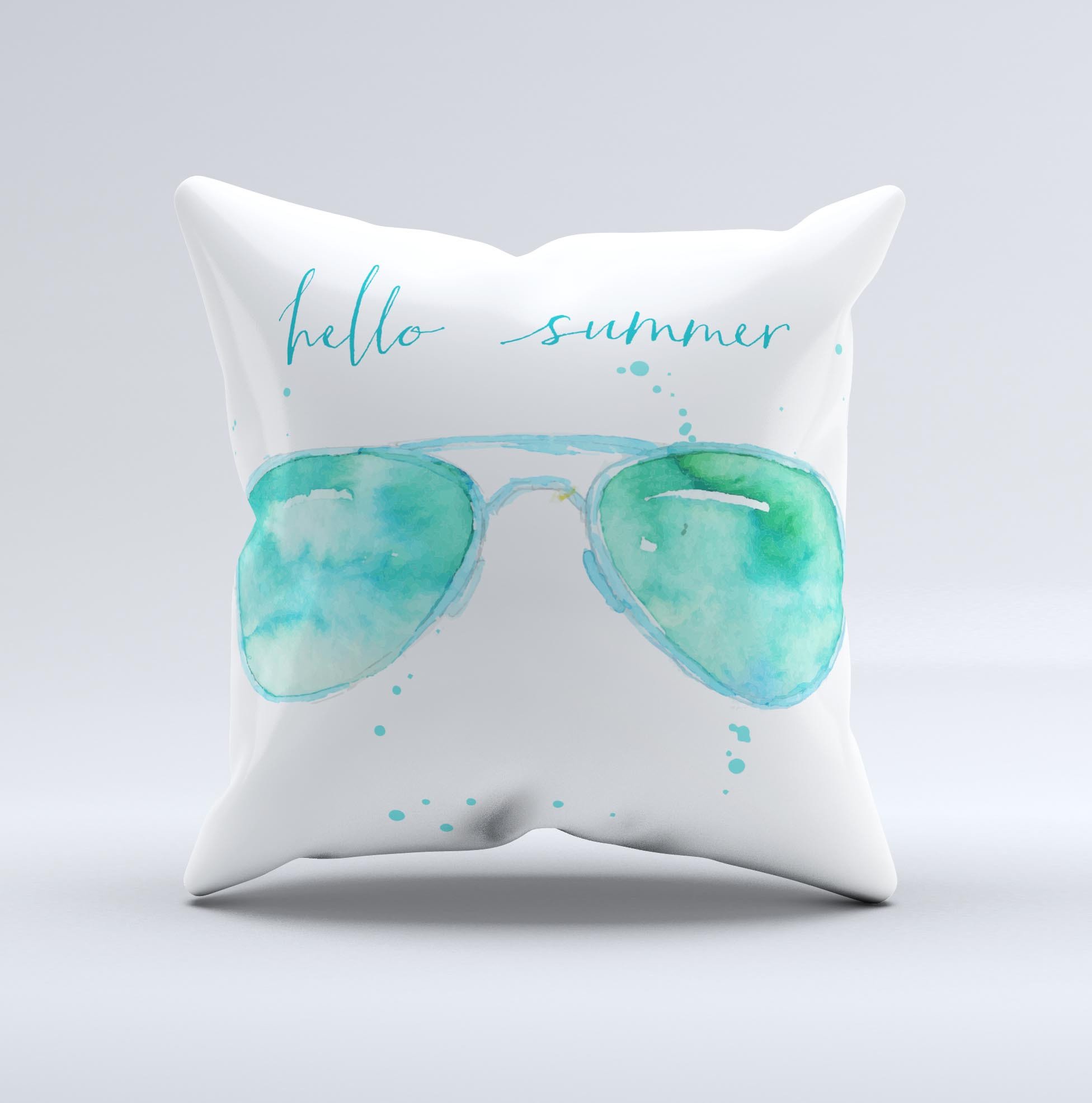 Hello Summer Sunglasses decorative throw pillow featuring vibrant colors and a unique design, handcrafted in Virginia.