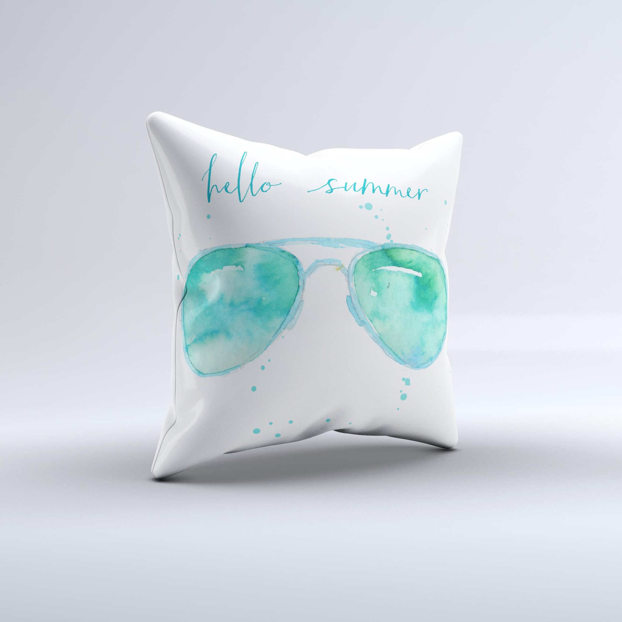 Hello Summer Sunglasses decorative throw pillow featuring vibrant colors and a unique design, handcrafted in Virginia.