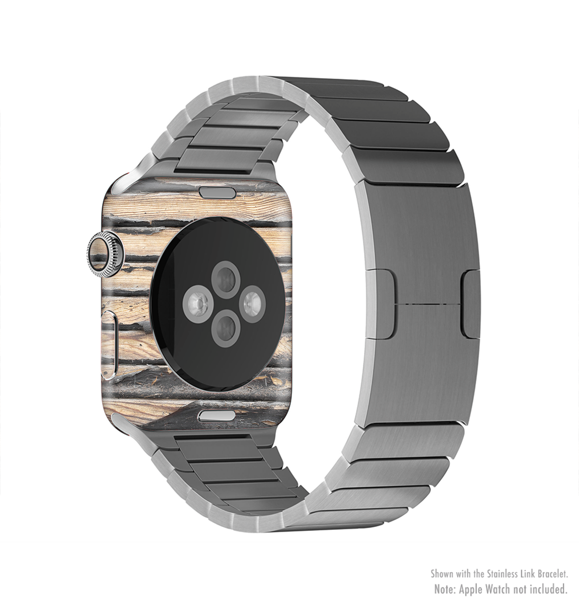 Horizontal Peeled Dark Wood Skin Kit for Apple Watch, showcasing its sleek design and premium vinyl material.