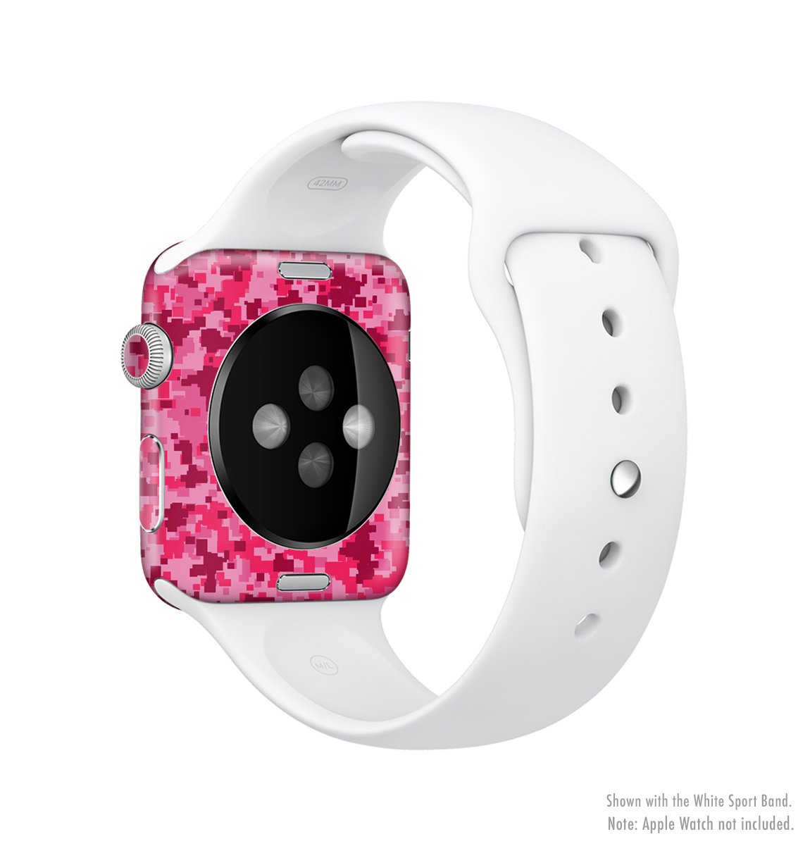 Hot Pink Digital Camouflage Full-Body Skin Kit for Apple Watch, showcasing vibrant colors and a sleek design.