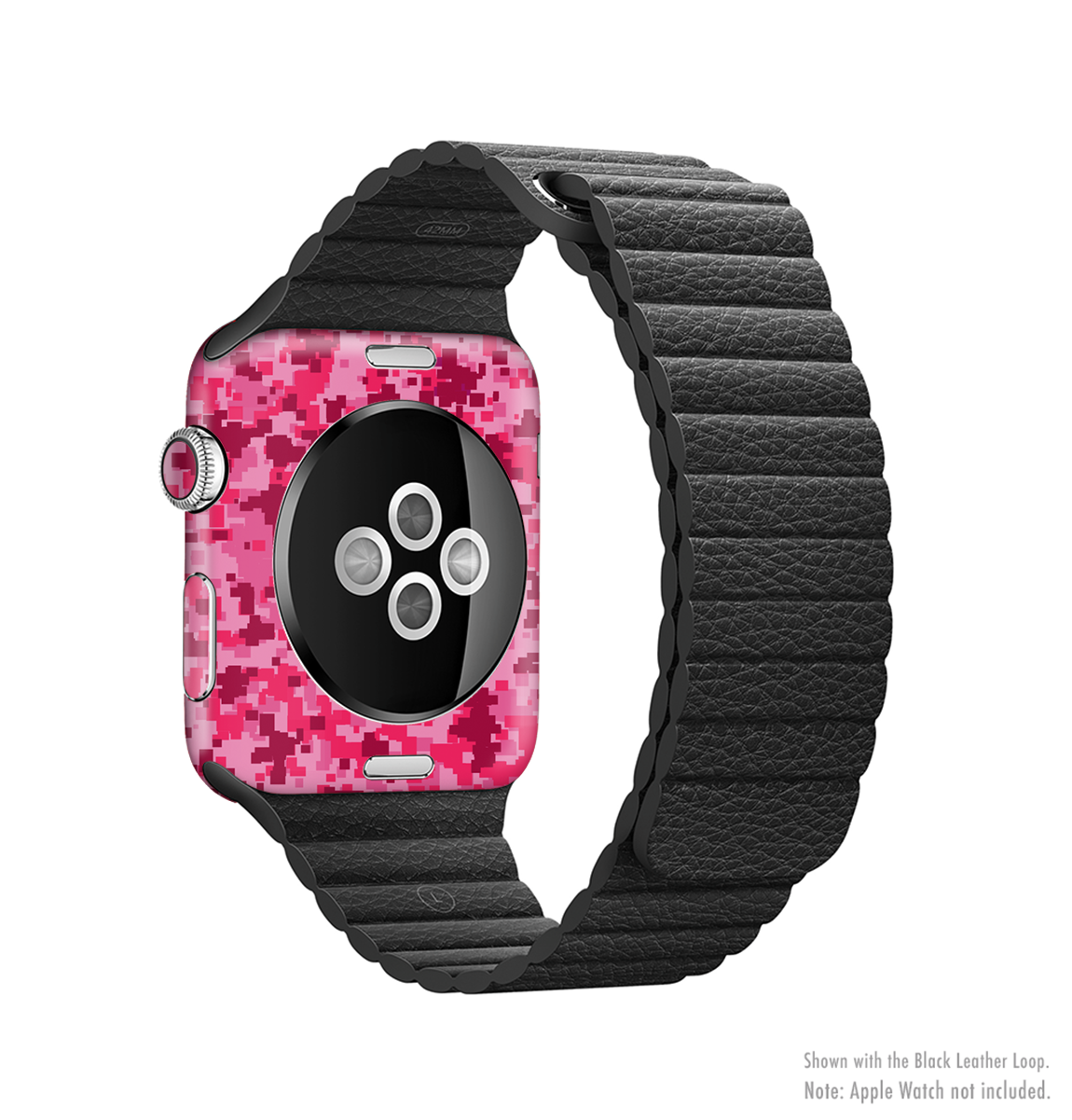 Hot Pink Digital Camouflage Full-Body Skin Kit for Apple Watch, showcasing vibrant colors and a sleek design.