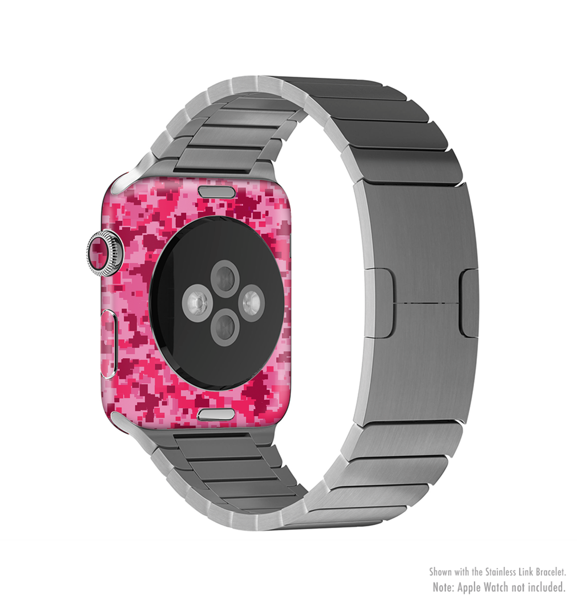 Hot Pink Digital Camouflage Full-Body Skin Kit for Apple Watch, showcasing vibrant colors and a sleek design.