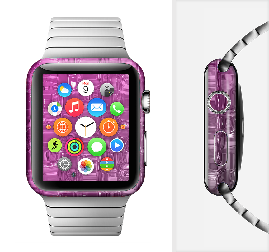 Hot Pink Mercury Full-Body Skin Kit for Apple Watch, showcasing vibrant color and sleek design.