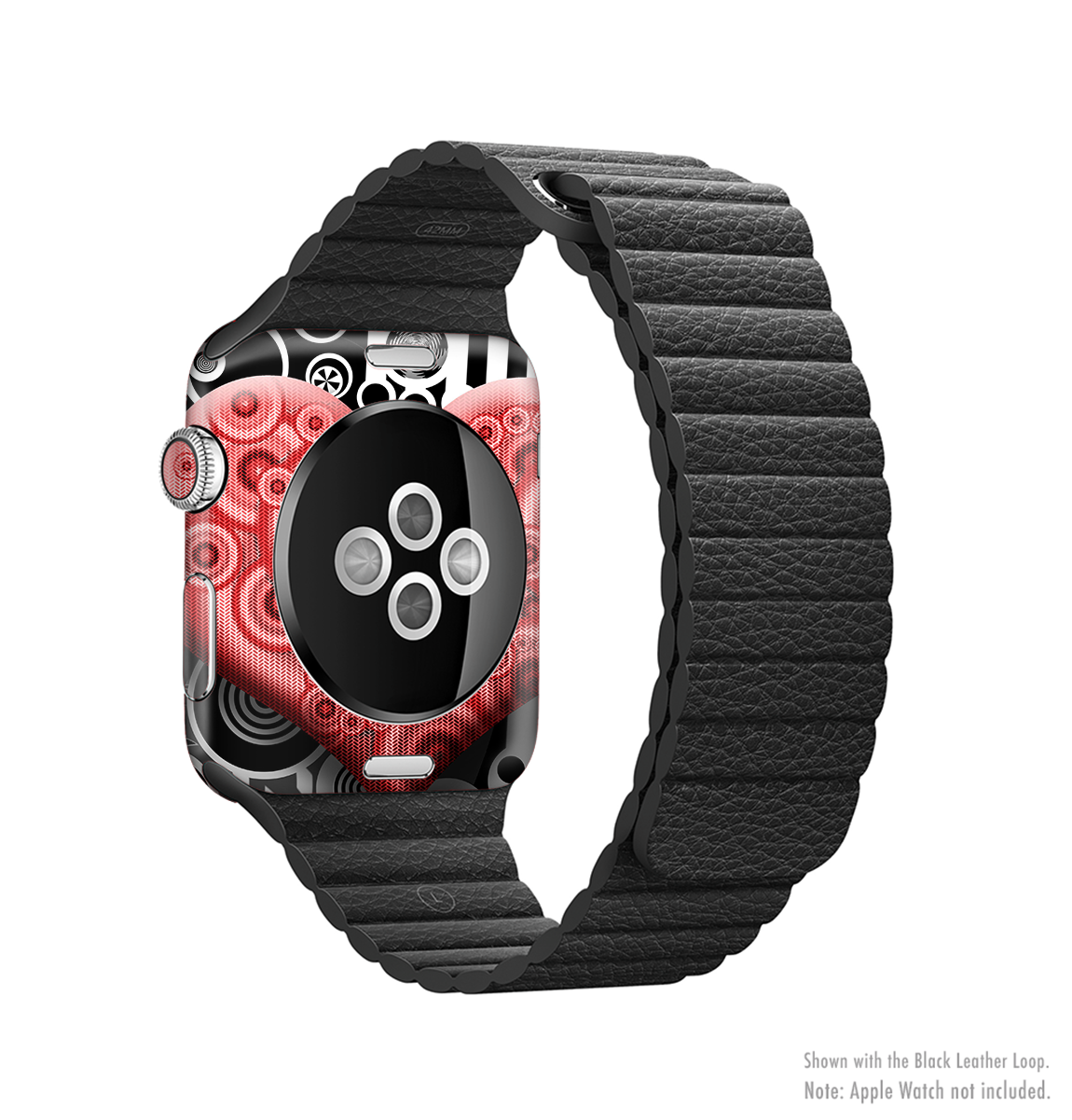 Industrial Red Heart Full-Body Skin Kit for Apple Watch, showcasing vibrant red heart design on premium vinyl material.