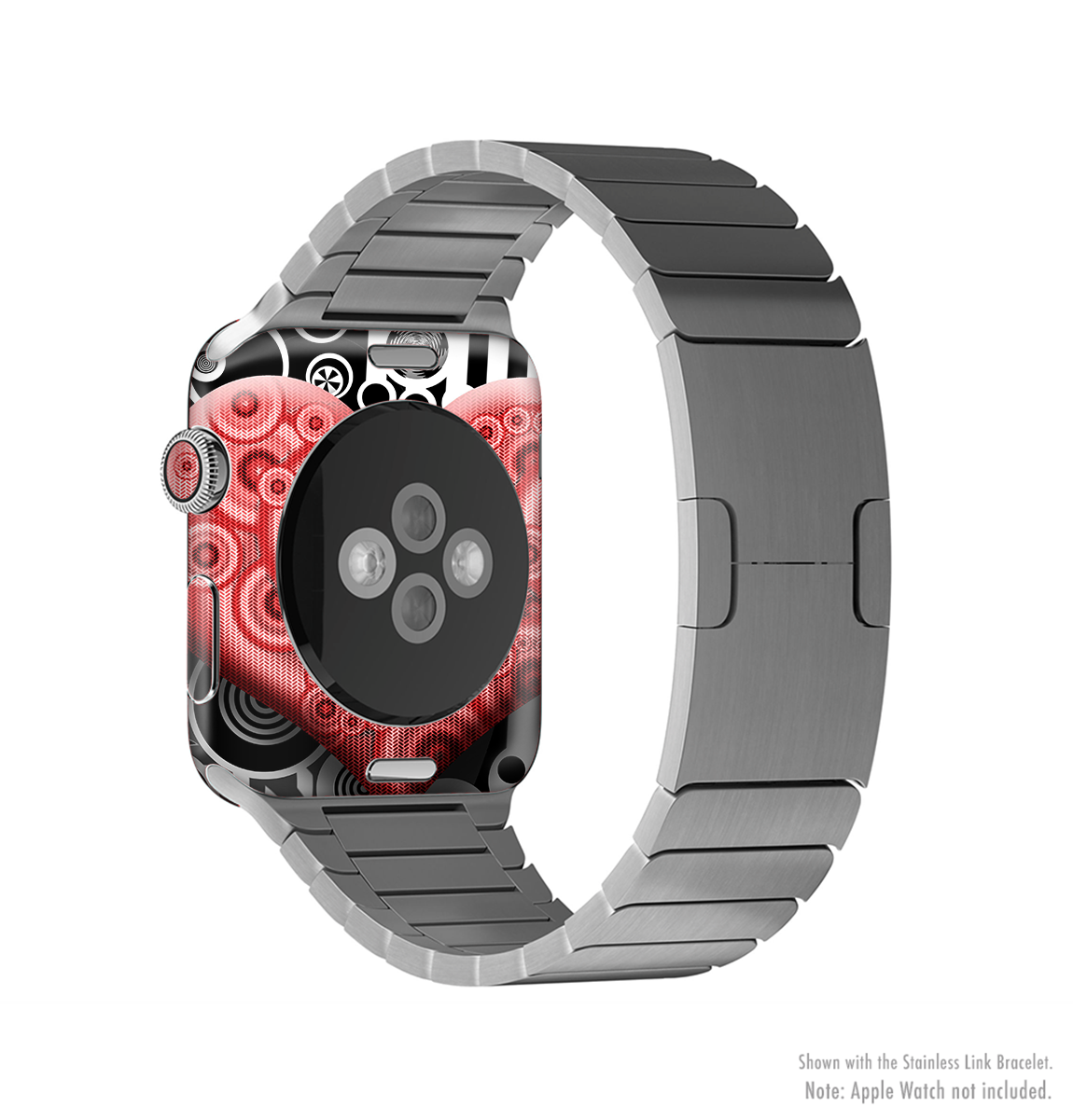 Industrial Red Heart Full-Body Skin Kit for Apple Watch, showcasing vibrant red heart design on premium vinyl material.