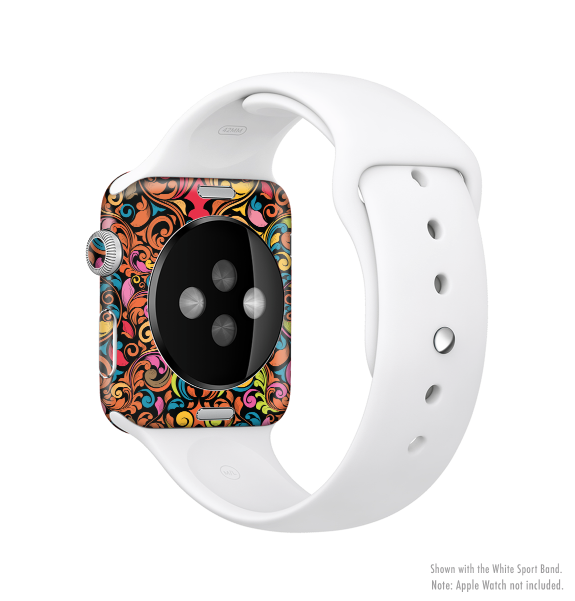 Intricate Colorful Swirls Full-Body Skin Kit for Apple Watch showcasing vibrant patterns and premium vinyl material.