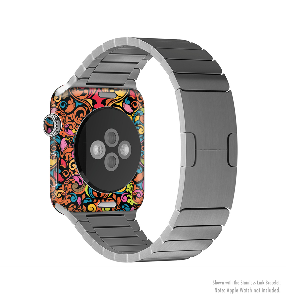 Intricate Colorful Swirls Full-Body Skin Kit for Apple Watch showcasing vibrant patterns and premium vinyl material.