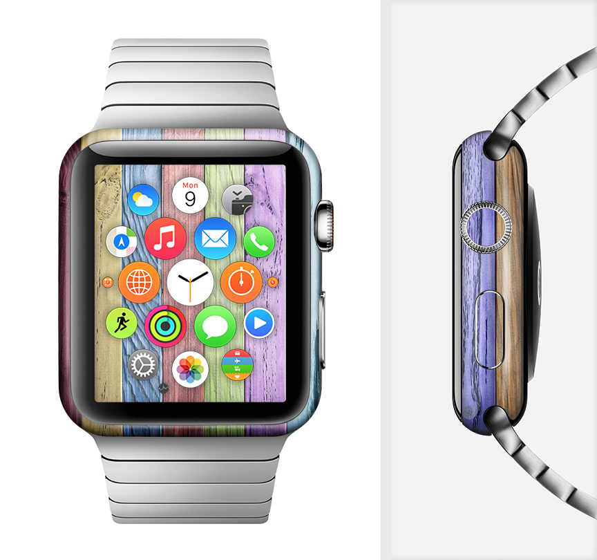 The Light Color Planks Full-Body Skin Kit for Apple Watch showcasing vibrant colors and a sleek design.