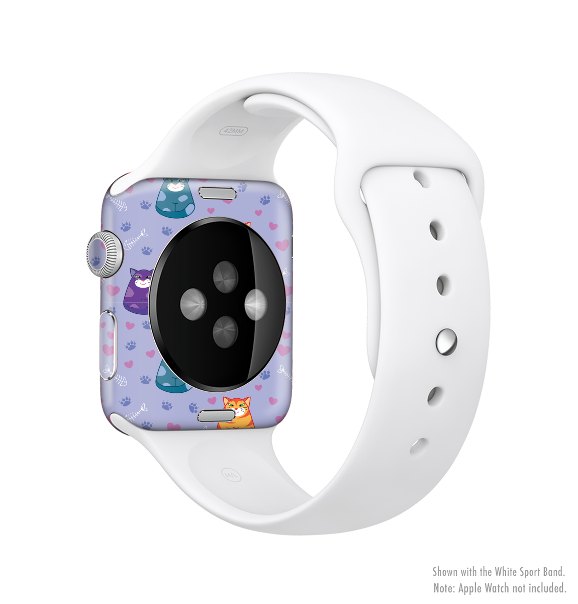 Light Purple Fat Cats Full-Body Skin Kit for Apple Watch, showcasing a vibrant design and premium vinyl material.