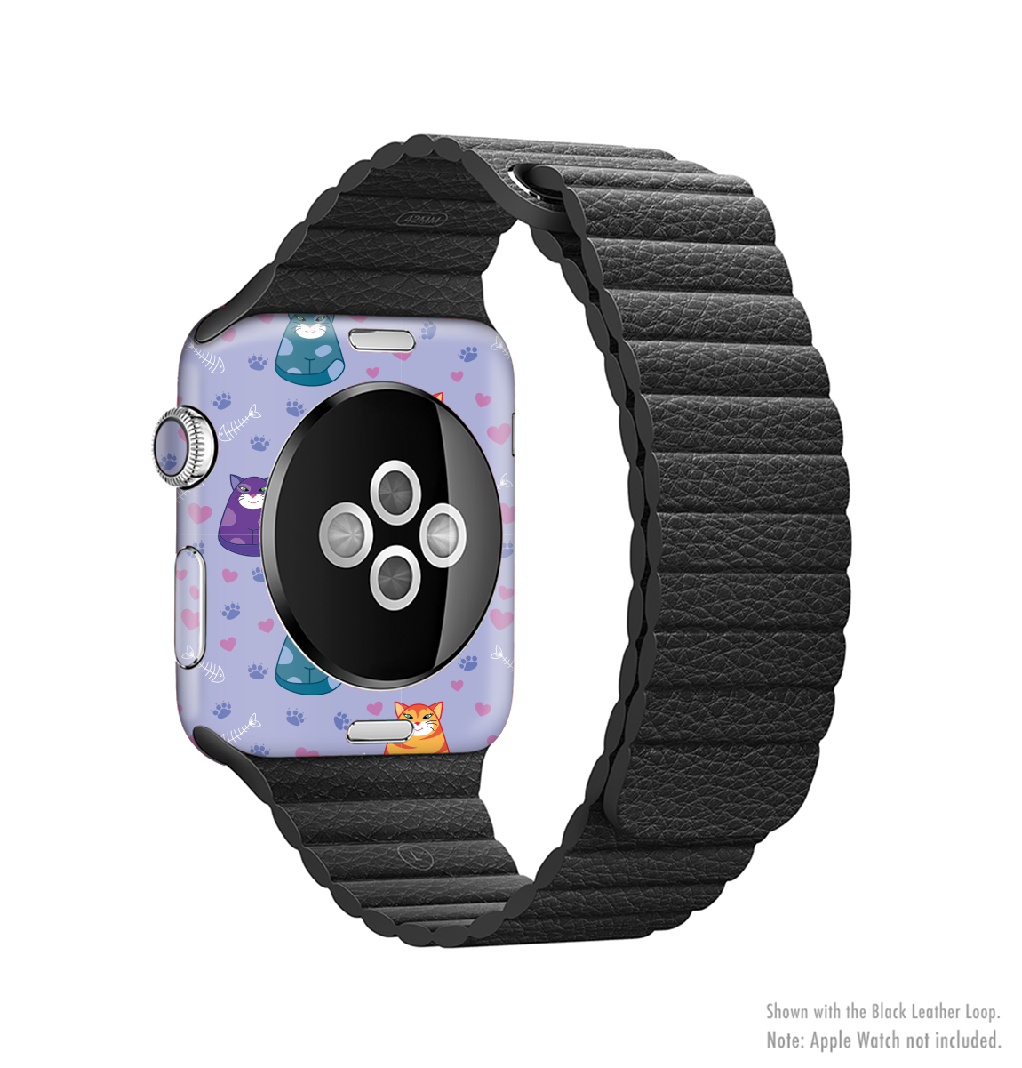 Light Purple Fat Cats Full-Body Skin Kit for Apple Watch, showcasing a vibrant design and premium vinyl material.