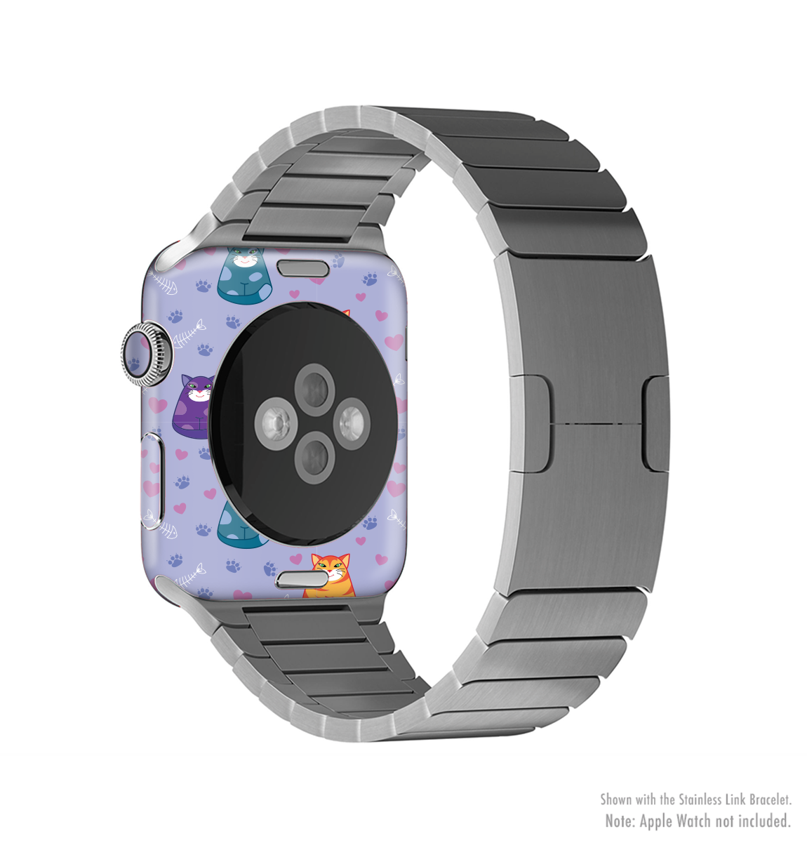 Light Purple Fat Cats Full-Body Skin Kit for Apple Watch, showcasing a vibrant design and premium vinyl material.