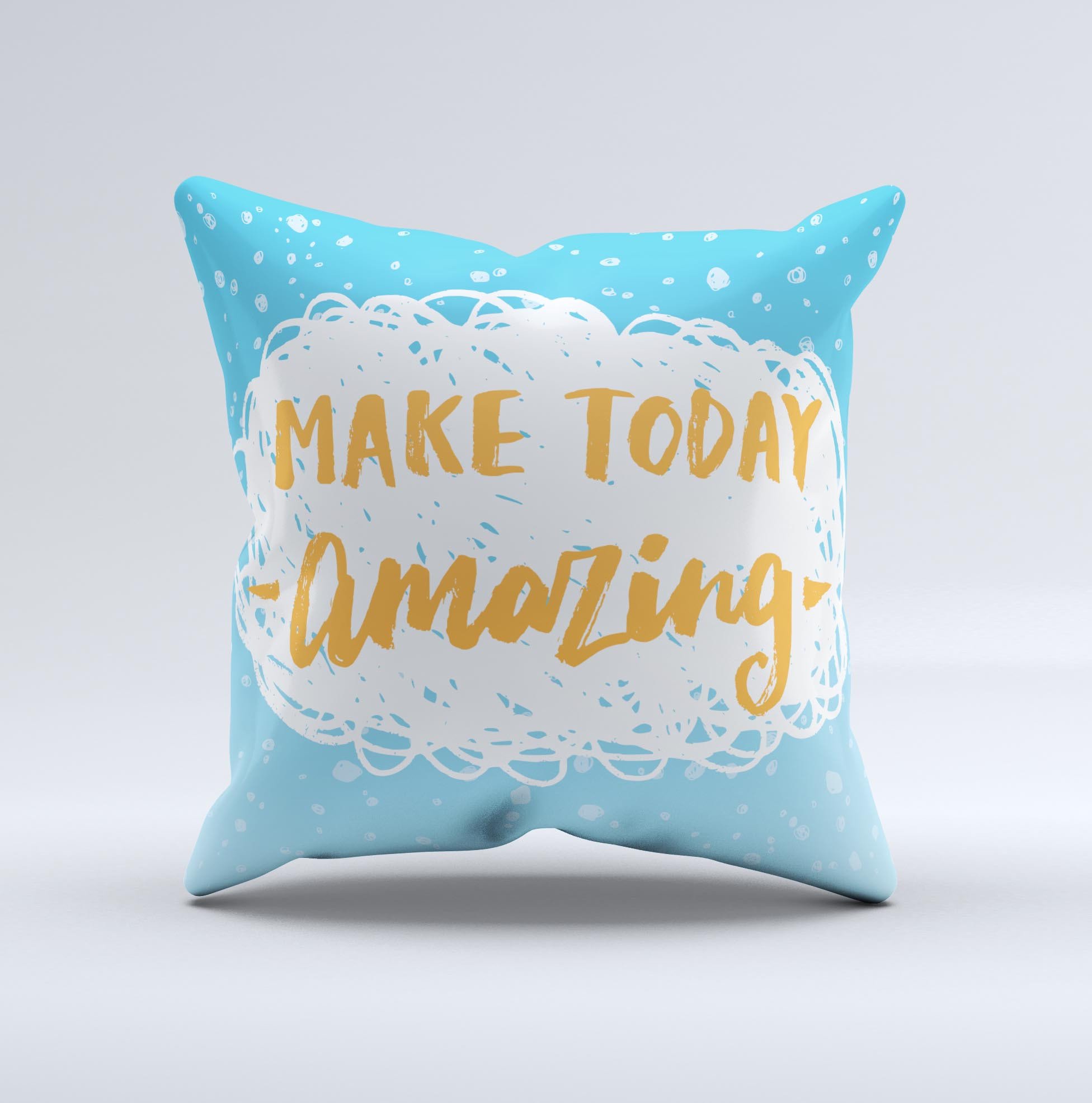 Handcrafted blue decorative throw pillow with unique ink-fuzed design, showcasing high-quality fabric and filling.