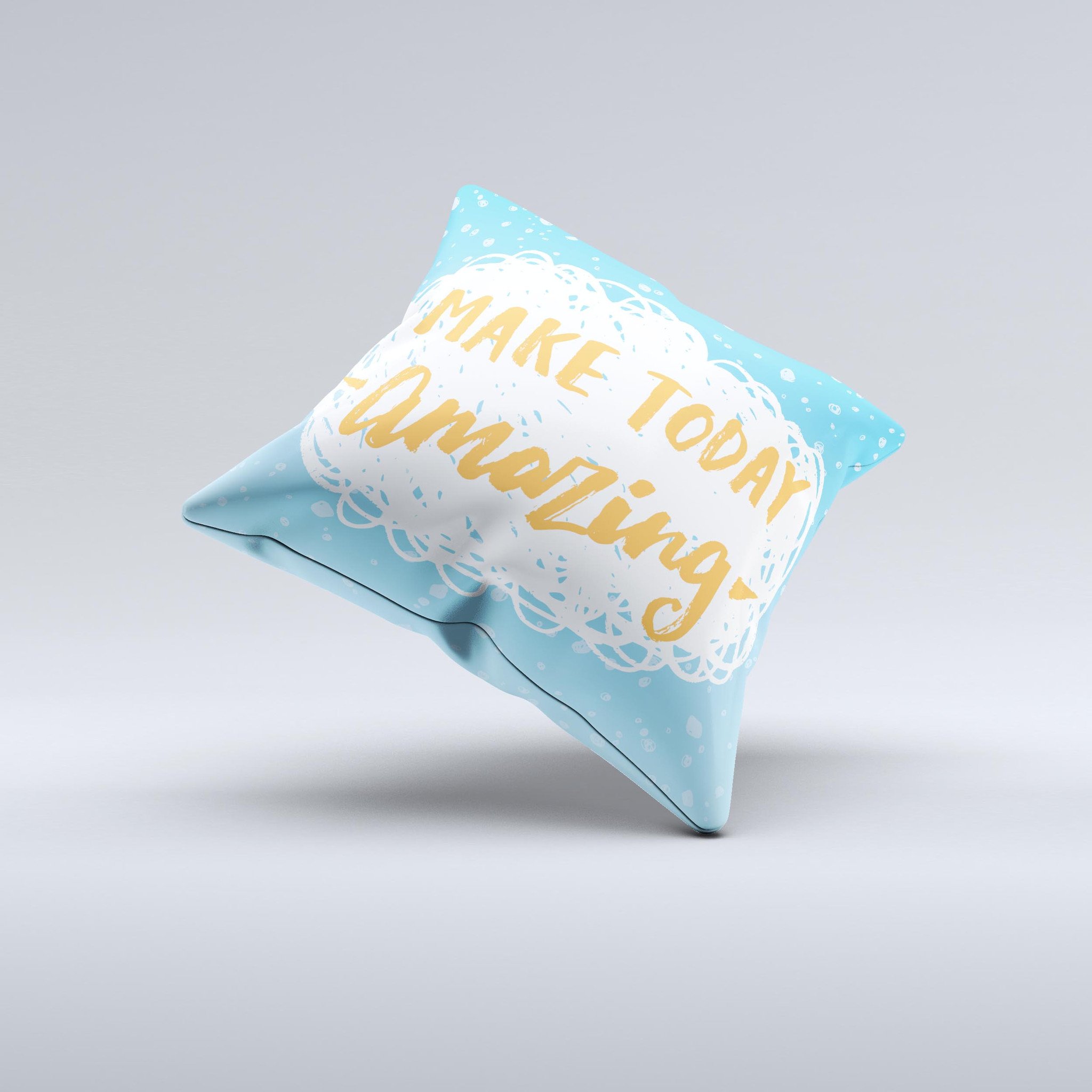 Handcrafted blue decorative throw pillow with unique ink-fuzed design, showcasing high-quality fabric and filling.