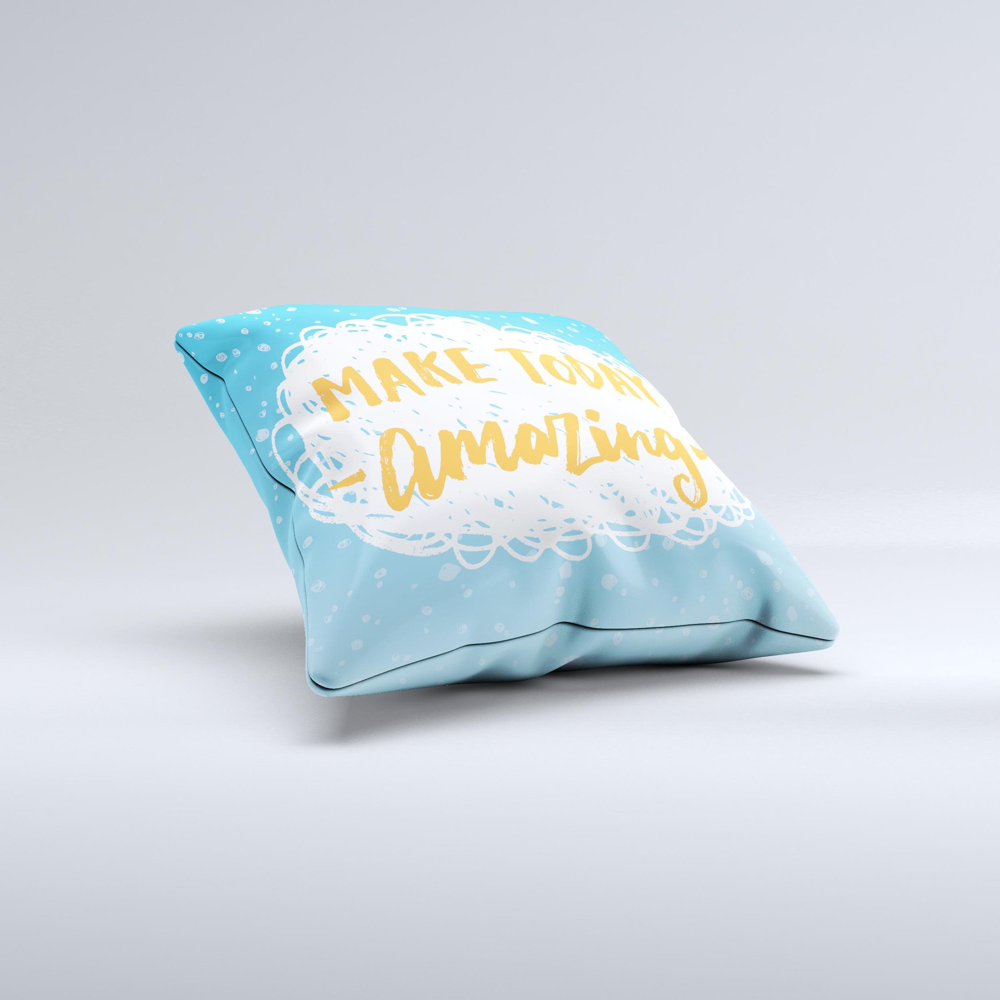 Handcrafted blue decorative throw pillow with unique ink-fuzed design, showcasing high-quality fabric and filling.