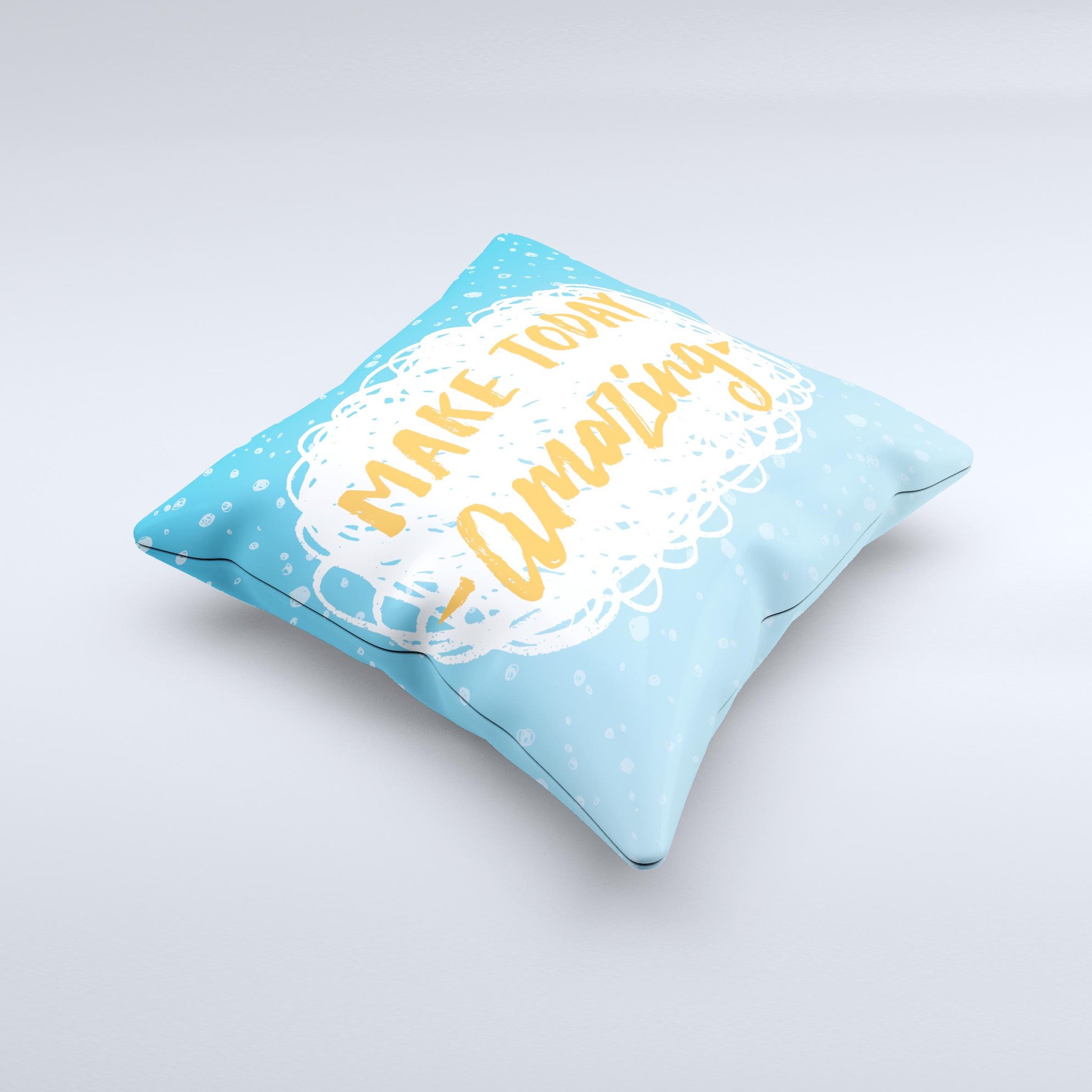 Handcrafted blue decorative throw pillow with unique ink-fuzed design, showcasing high-quality fabric and filling.