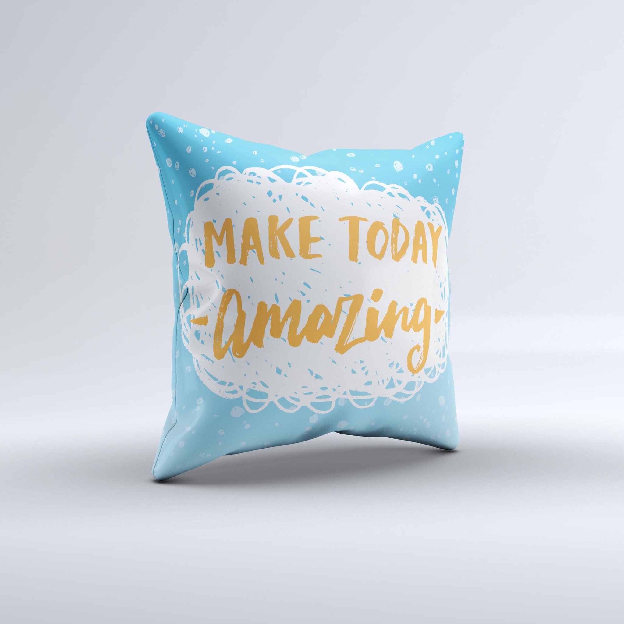 Handcrafted blue decorative throw pillow with unique ink-fuzed design, showcasing high-quality fabric and filling.