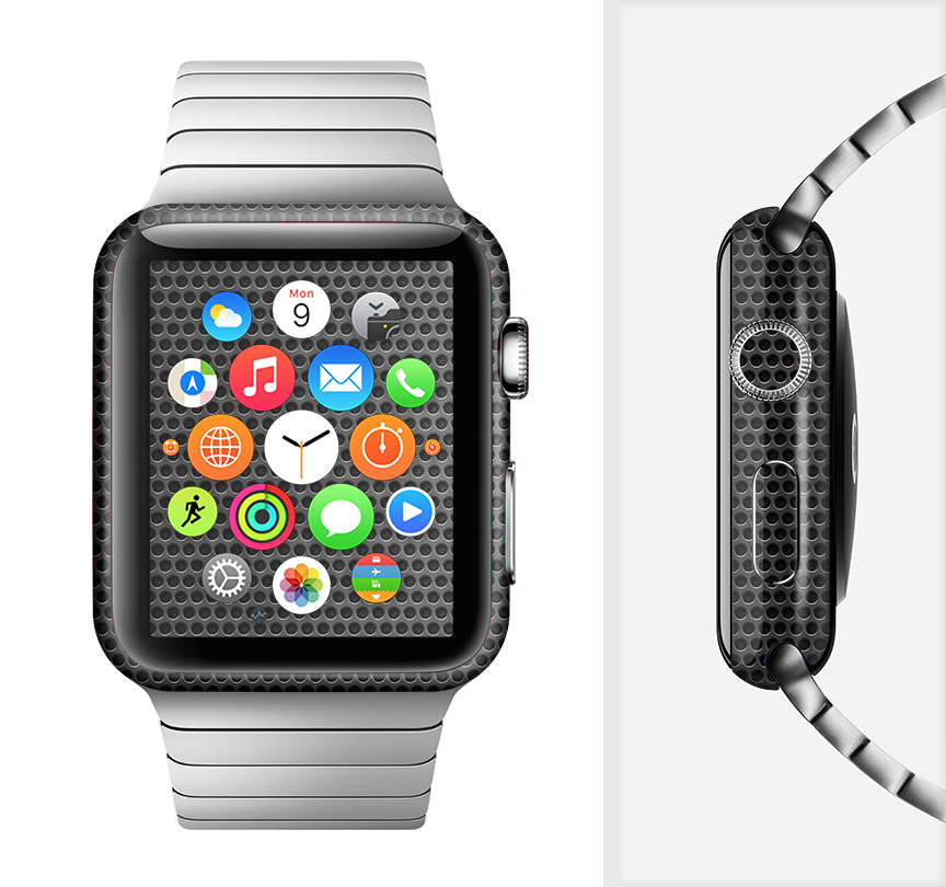 Metal Grill Mesh Full-Body Skin Kit for Apple Watch, showcasing a stylish design and premium vinyl material.