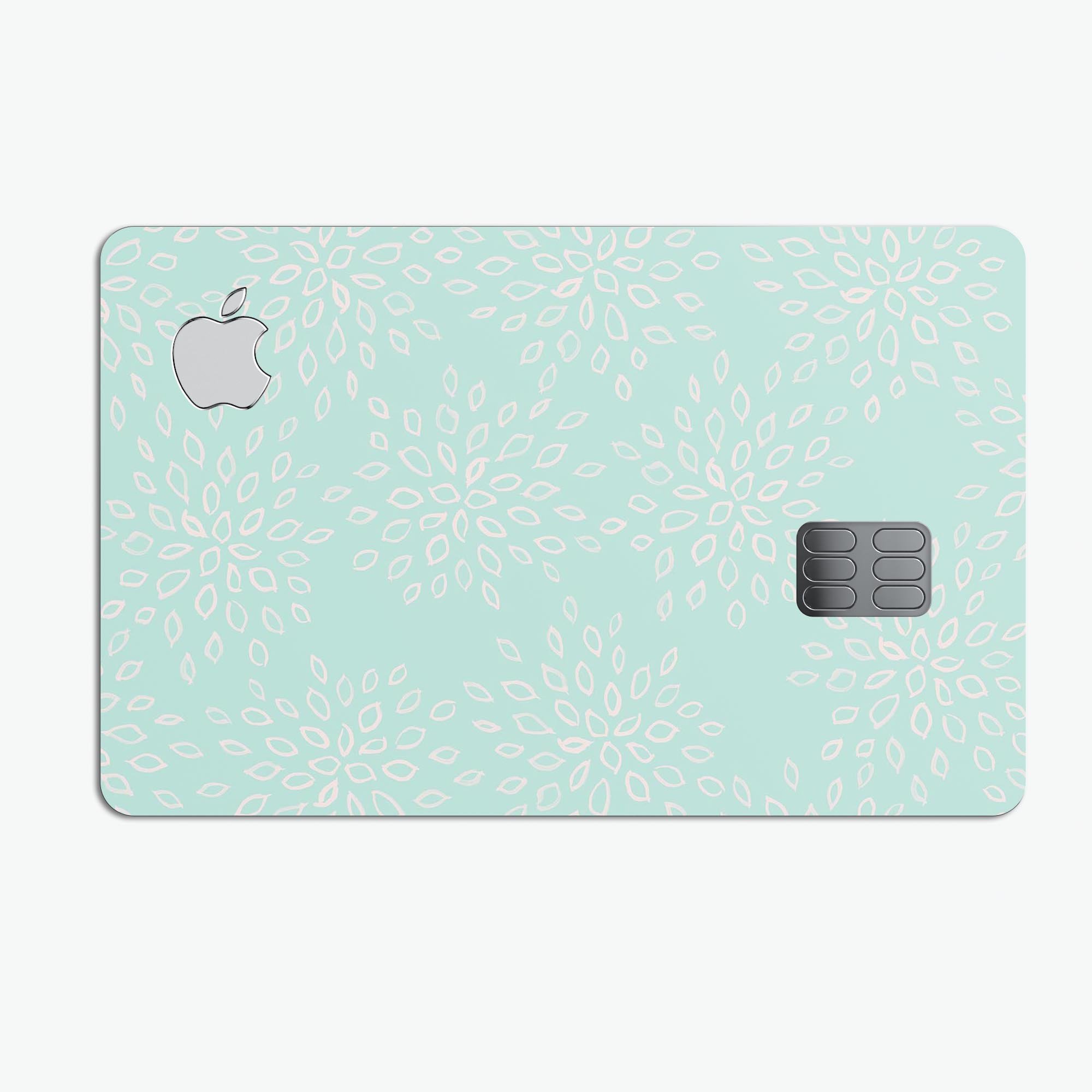 The Mint Flower Sprout premium decal skin-kit for Apple Card, showcasing its vibrant design and protective features.