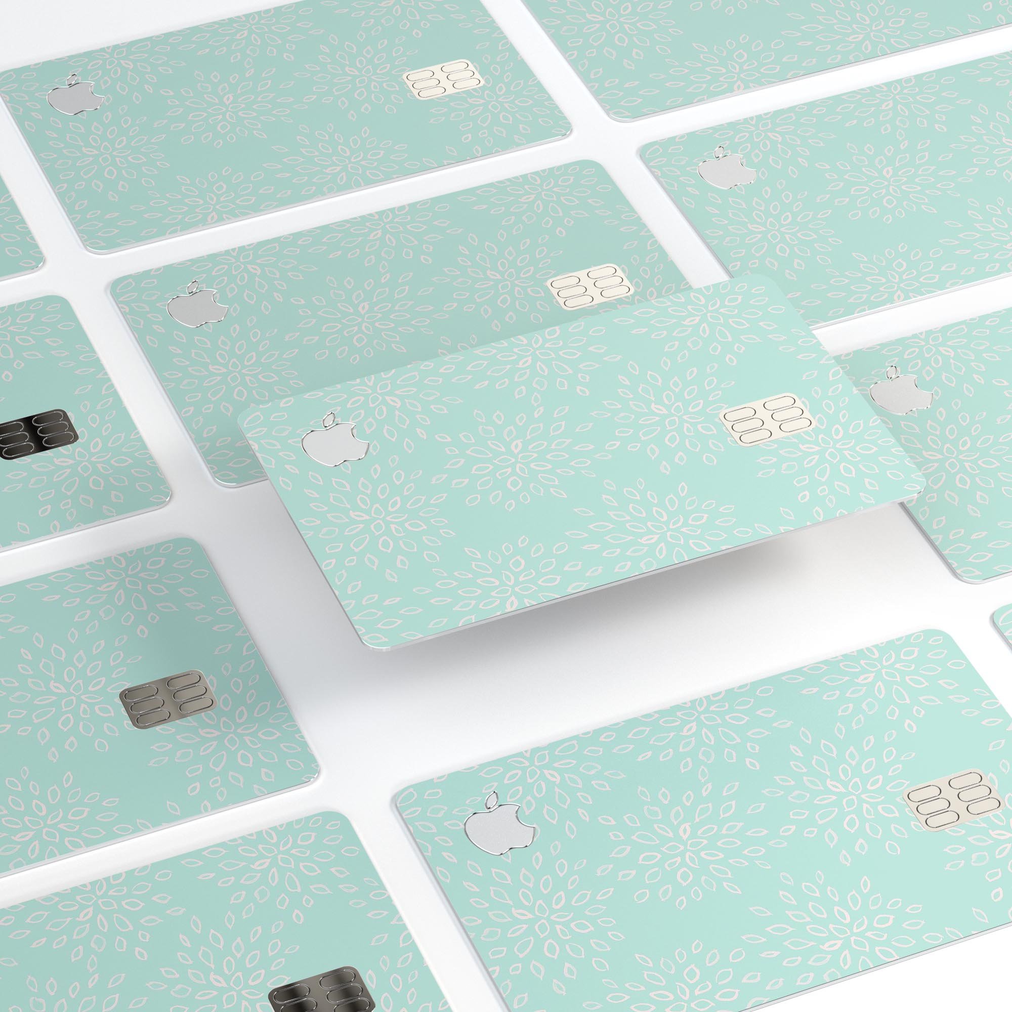 The Mint Flower Sprout premium decal skin-kit for Apple Card, showcasing its vibrant design and protective features.