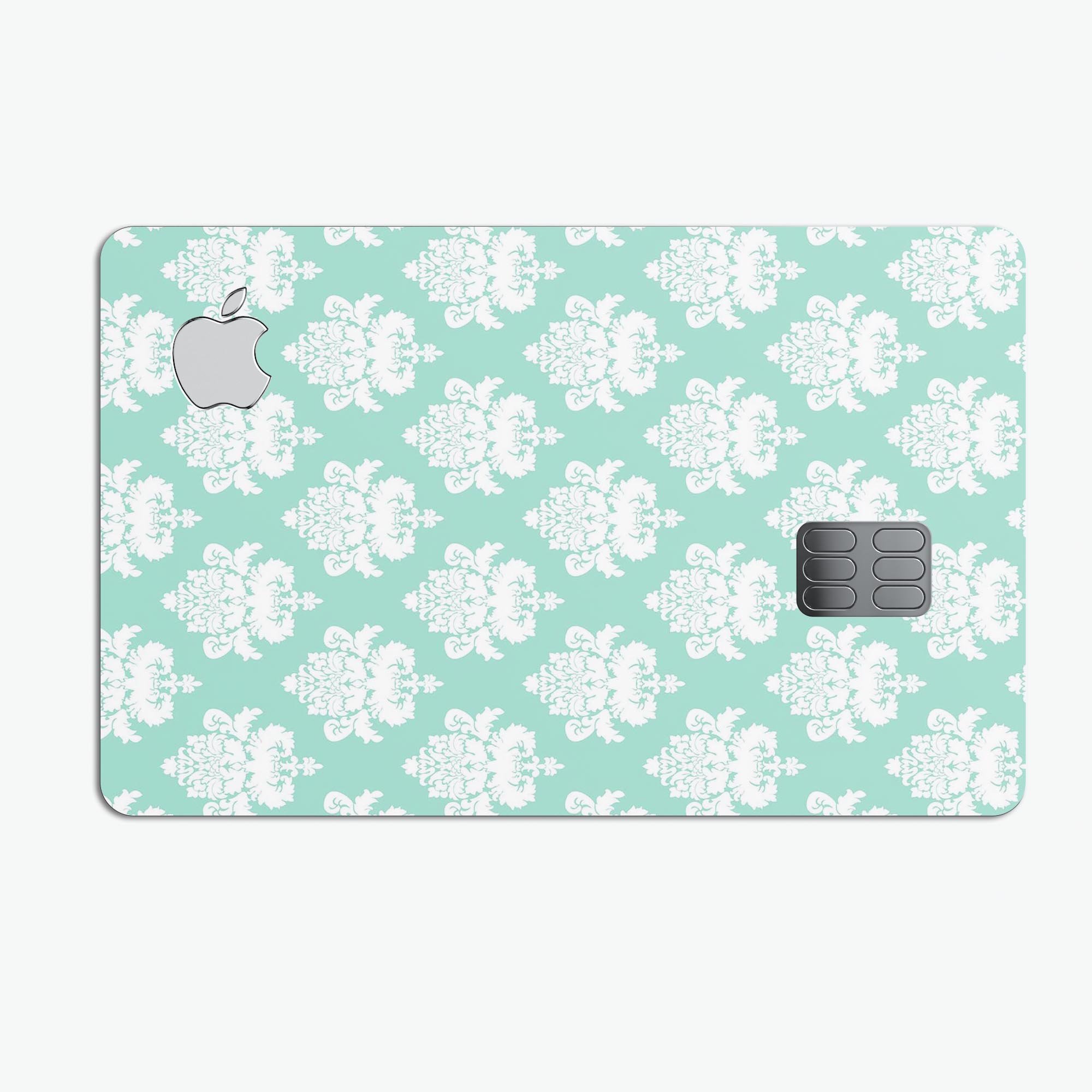 Mint Green Decorative Pattern skin kit for Apple Card, showcasing a stylish design and premium vinyl material.