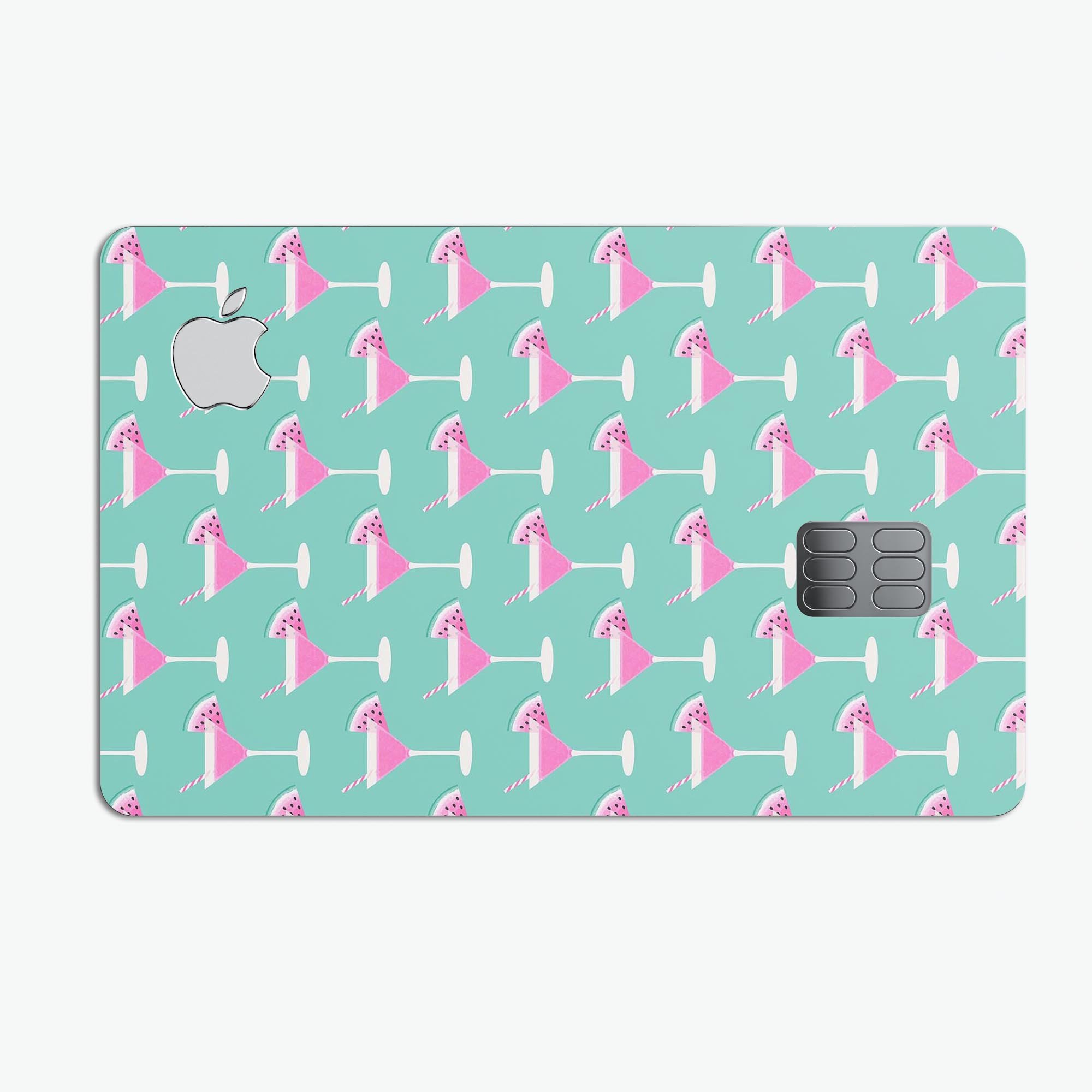 The Mint Watermelon Cocktail skin kit for Apple Card, showcasing vibrant colors and a sleek design.