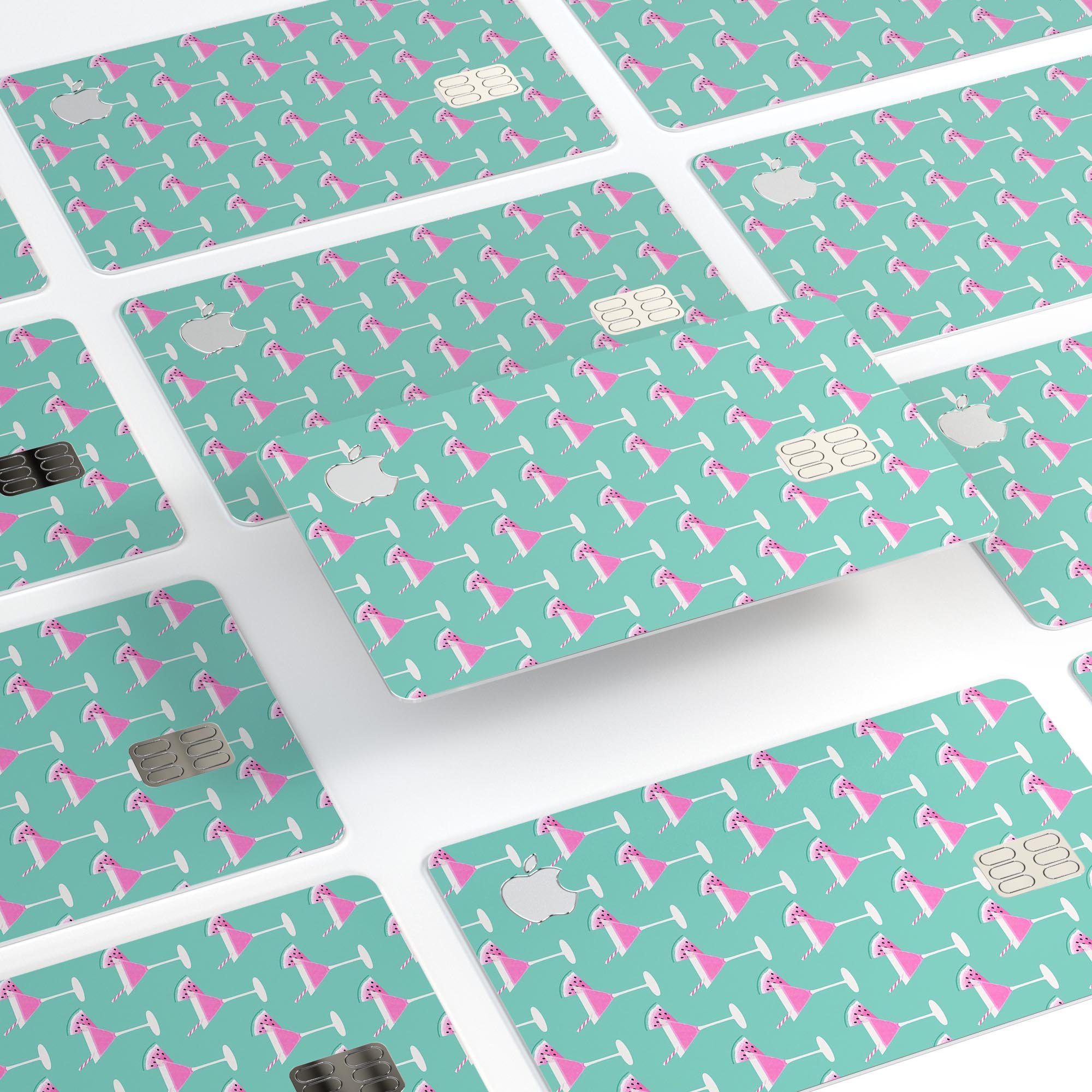 The Mint Watermelon Cocktail skin kit for Apple Card, showcasing vibrant colors and a sleek design.