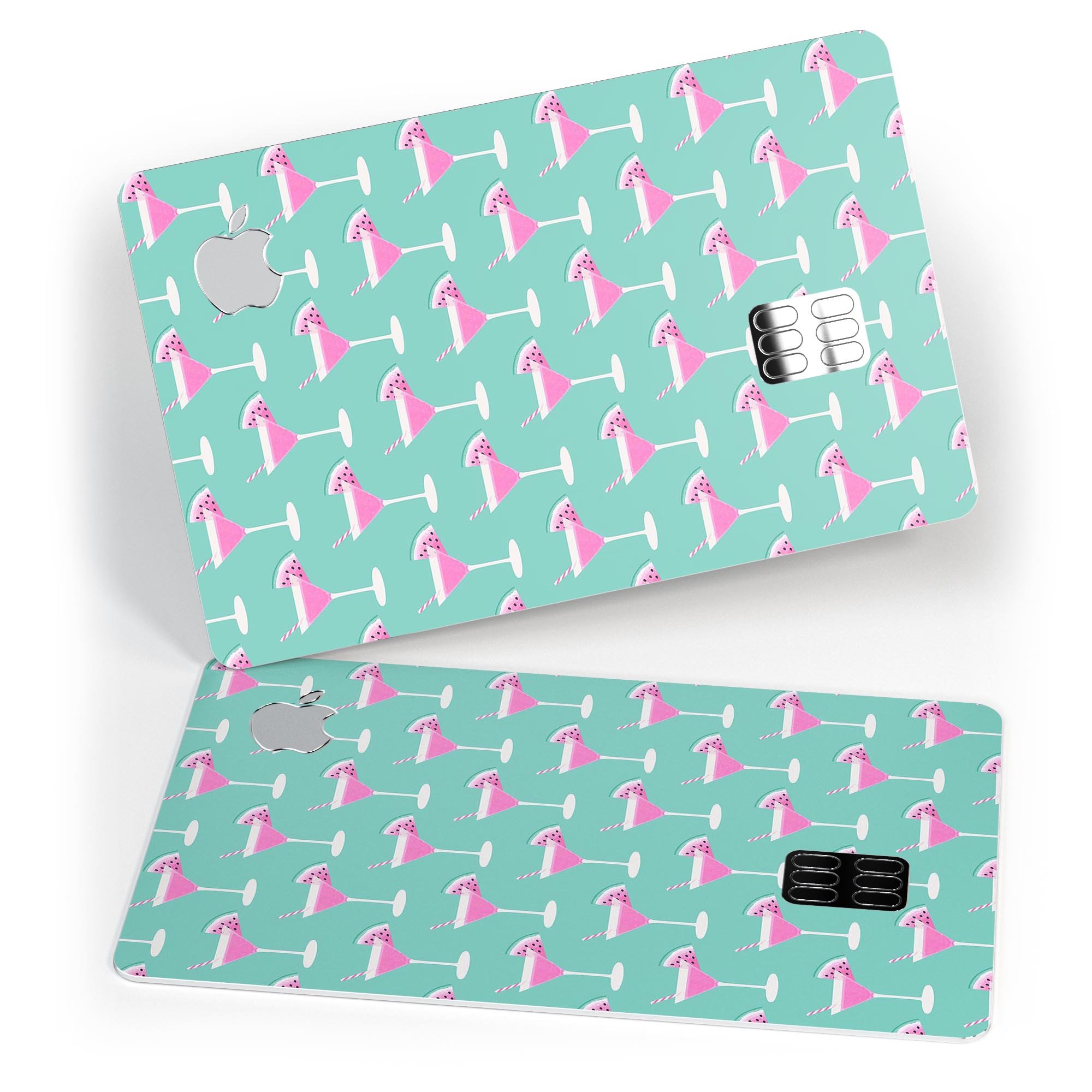 The Mint Watermelon Cocktail skin kit for Apple Card, showcasing vibrant colors and a sleek design.