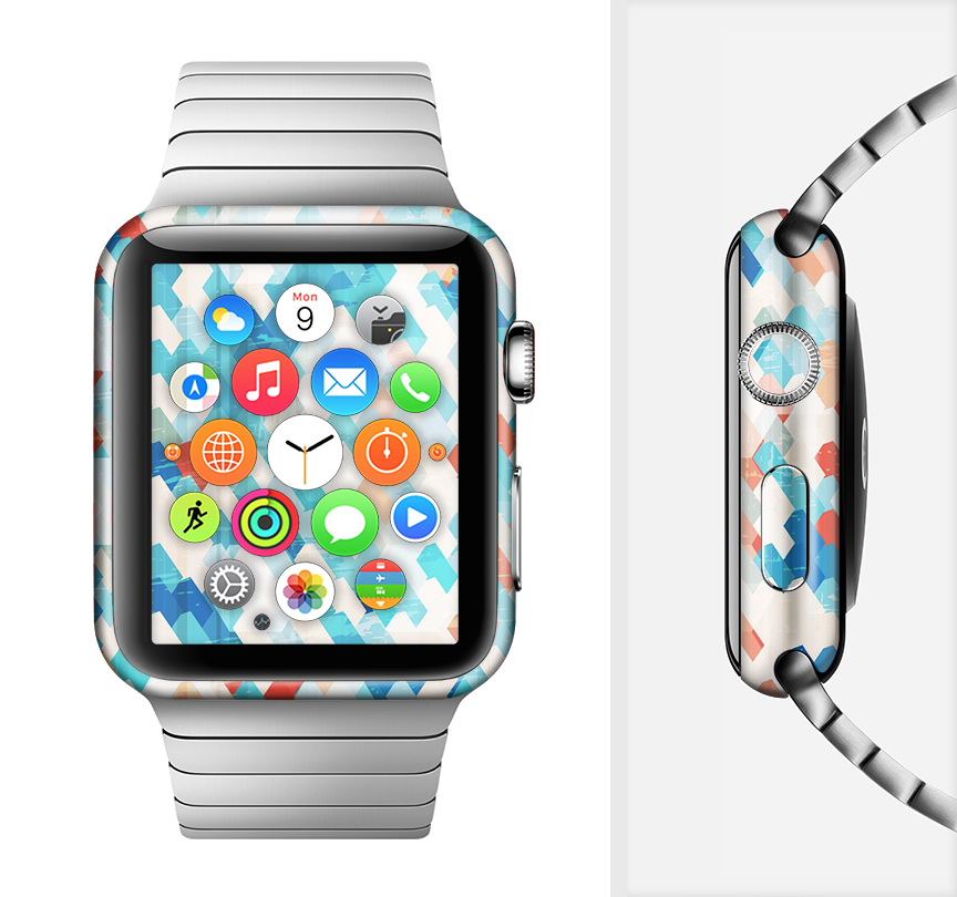 Modern Abstract Blue Tiled Skin Kit for Apple Watch, showcasing vibrant blue patterns and a sleek design for full-body protection.