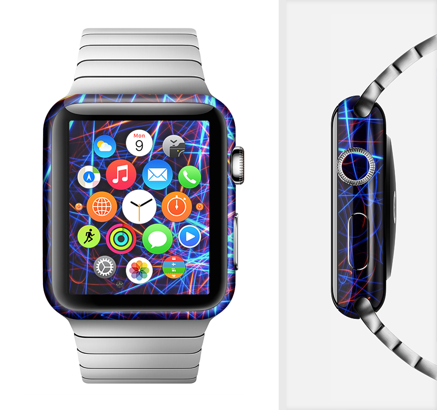 Neon Glowing Strobe Lights Full-Body Skin Kit for Apple Watch, showcasing vibrant colors and sleek design.