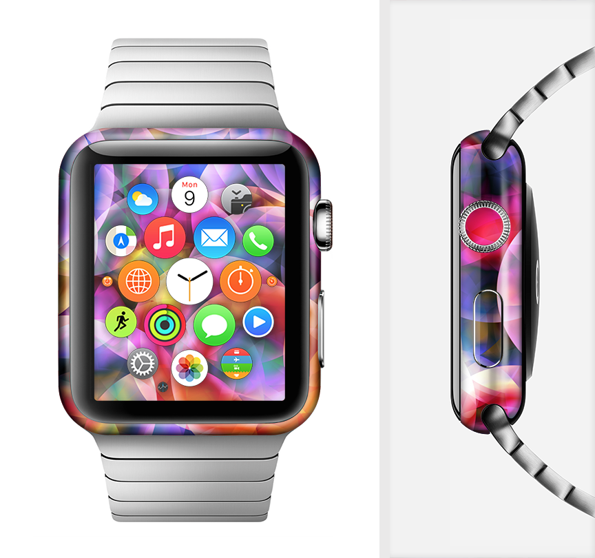 Neon Glowing Vibrant Cells Full-Body Skin Kit for Apple Watch, showcasing vibrant colors and a sleek design.