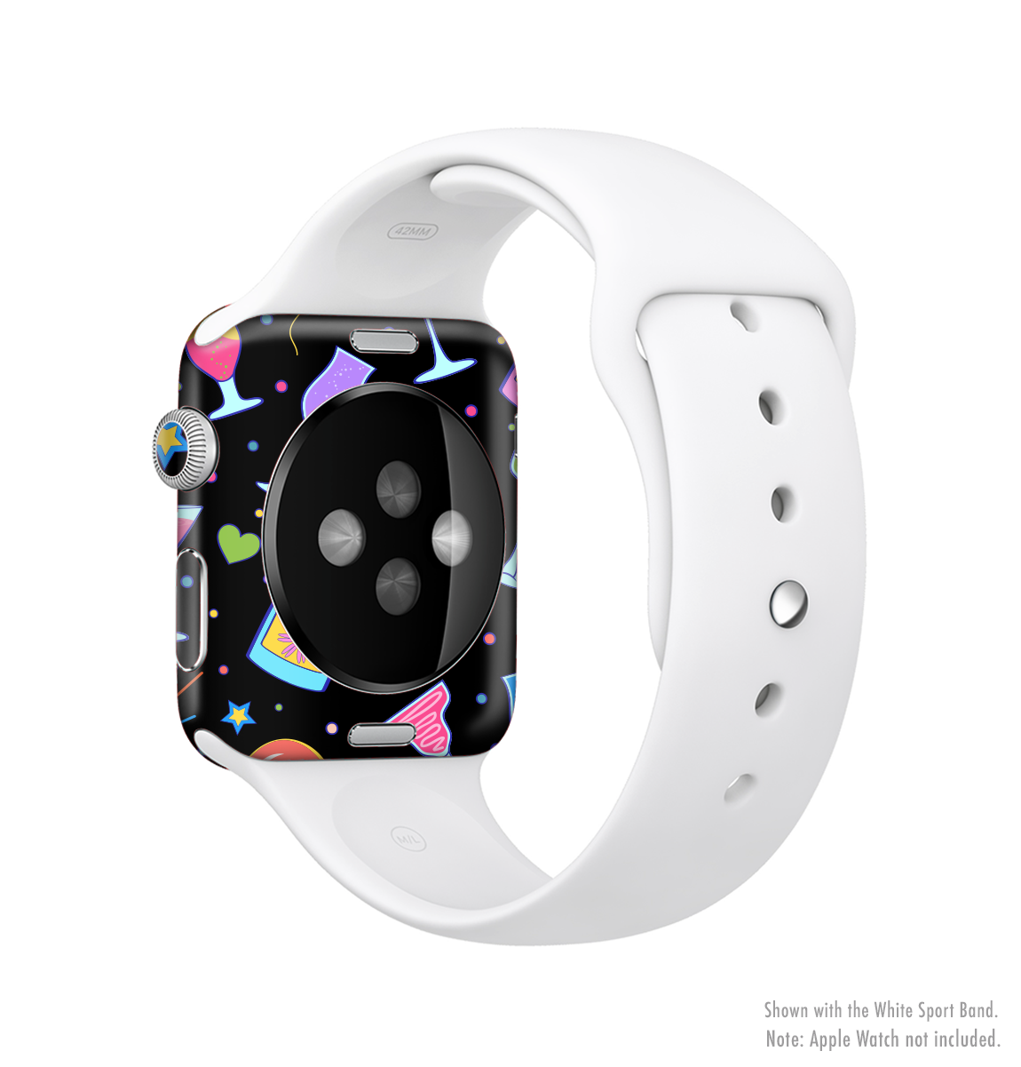 Neon Party Drinks Full-Body Skin Kit for Apple Watch, showcasing vibrant colors and a sleek design.