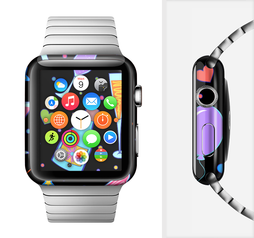 Neon Party Drinks Full-Body Skin Kit for Apple Watch, showcasing vibrant colors and a sleek design.