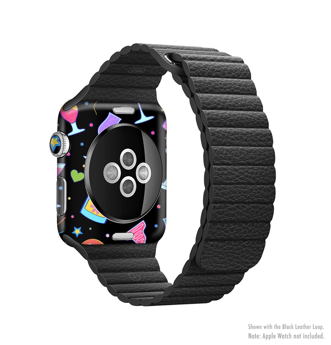 Neon Party Drinks Full-Body Skin Kit for Apple Watch, showcasing vibrant colors and a sleek design.