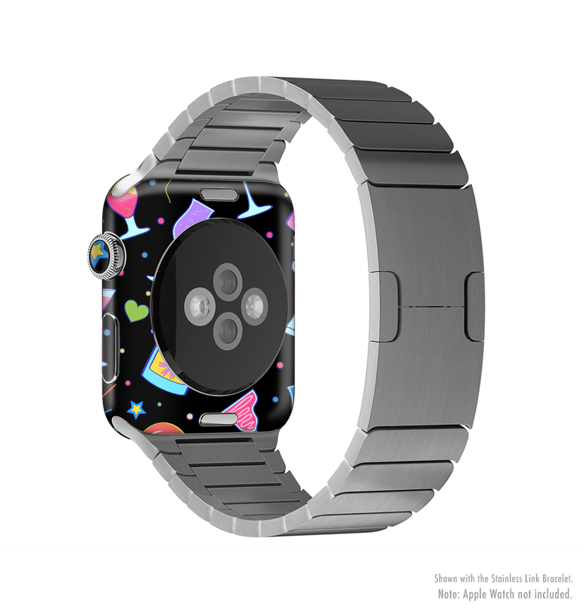 Neon Party Drinks Full-Body Skin Kit for Apple Watch, showcasing vibrant colors and a sleek design.