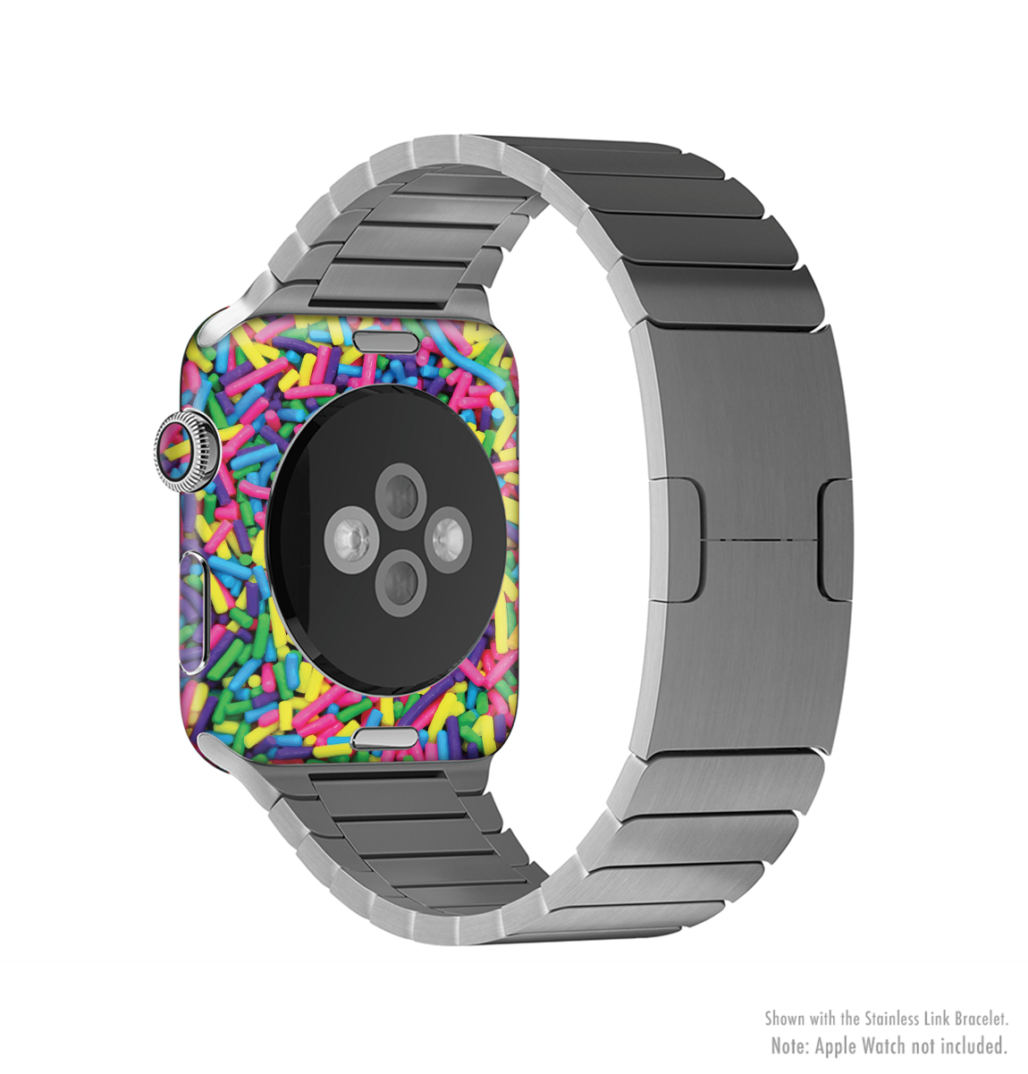 The Neon Sprinkles Full-Body Skin Kit for Apple Watch showcasing vibrant colors and a sleek design, perfectly fitted to the watch.