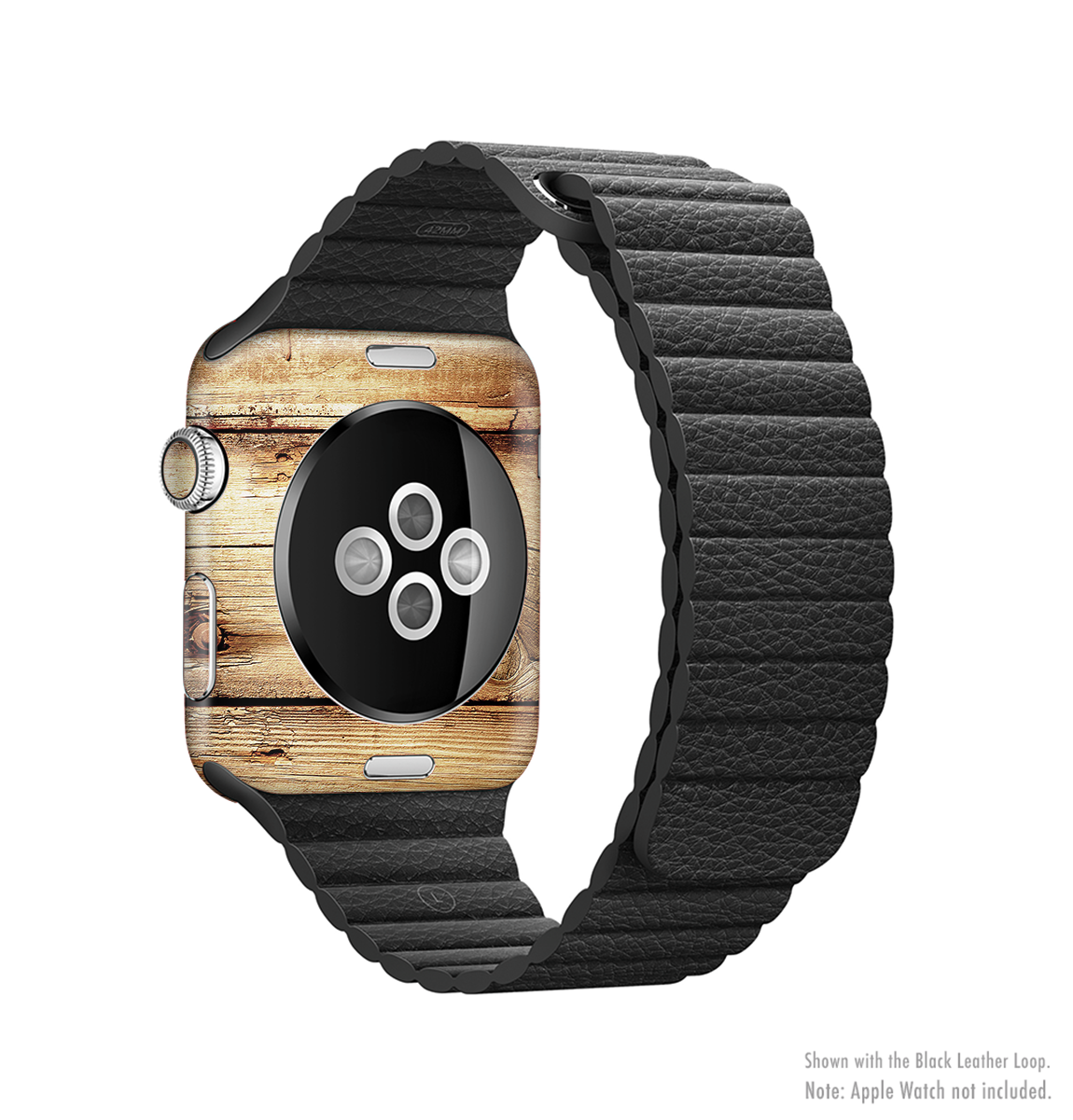 Old Bolted Wooden Planks Skin Kit for Apple Watch, showcasing a rustic wooden design that fits snugly on the device.