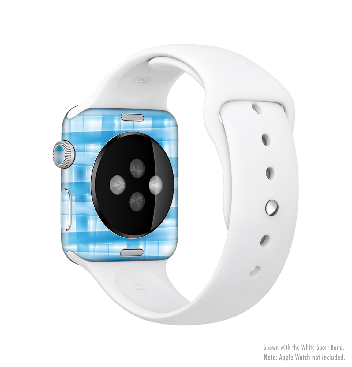 Overlapping Blue Woven Full-Body Skin Kit for Apple Watch, showcasing a stylish blue woven design that fits snugly on the device.