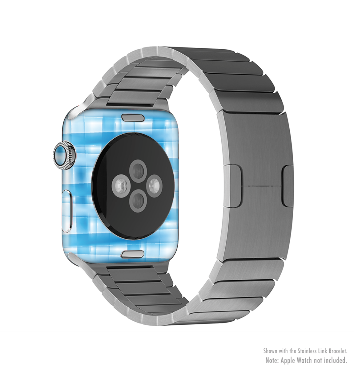 Overlapping Blue Woven Full-Body Skin Kit for Apple Watch, showcasing a stylish blue woven design that fits snugly on the device.