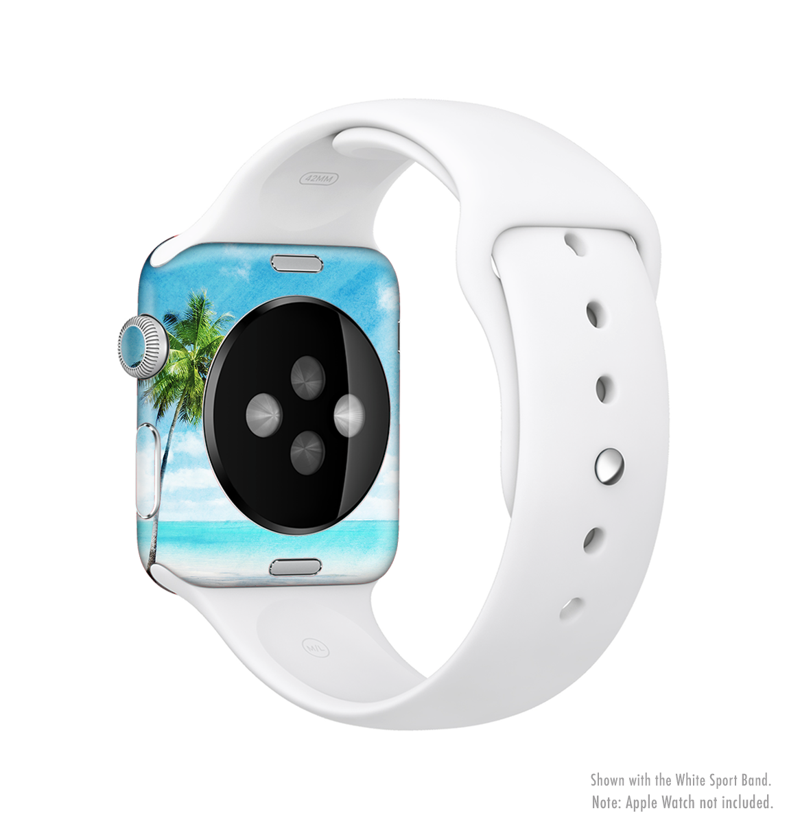 Paradise Beach Palm Tree Full-Body Skin Kit for Apple Watch, showcasing vibrant palm tree design on premium vinyl.