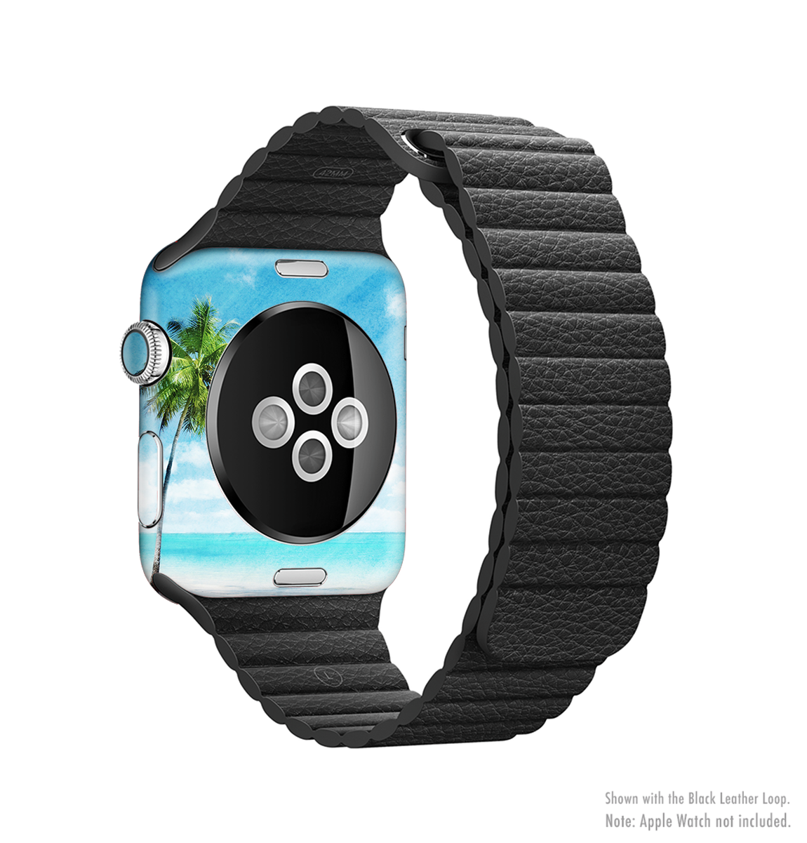 Paradise Beach Palm Tree Full-Body Skin Kit for Apple Watch, showcasing vibrant palm tree design on premium vinyl.