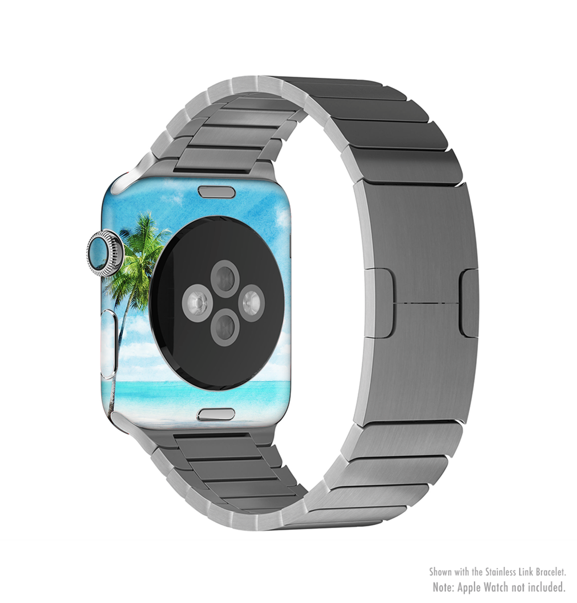 Paradise Beach Palm Tree Full-Body Skin Kit for Apple Watch, showcasing vibrant palm tree design on premium vinyl.